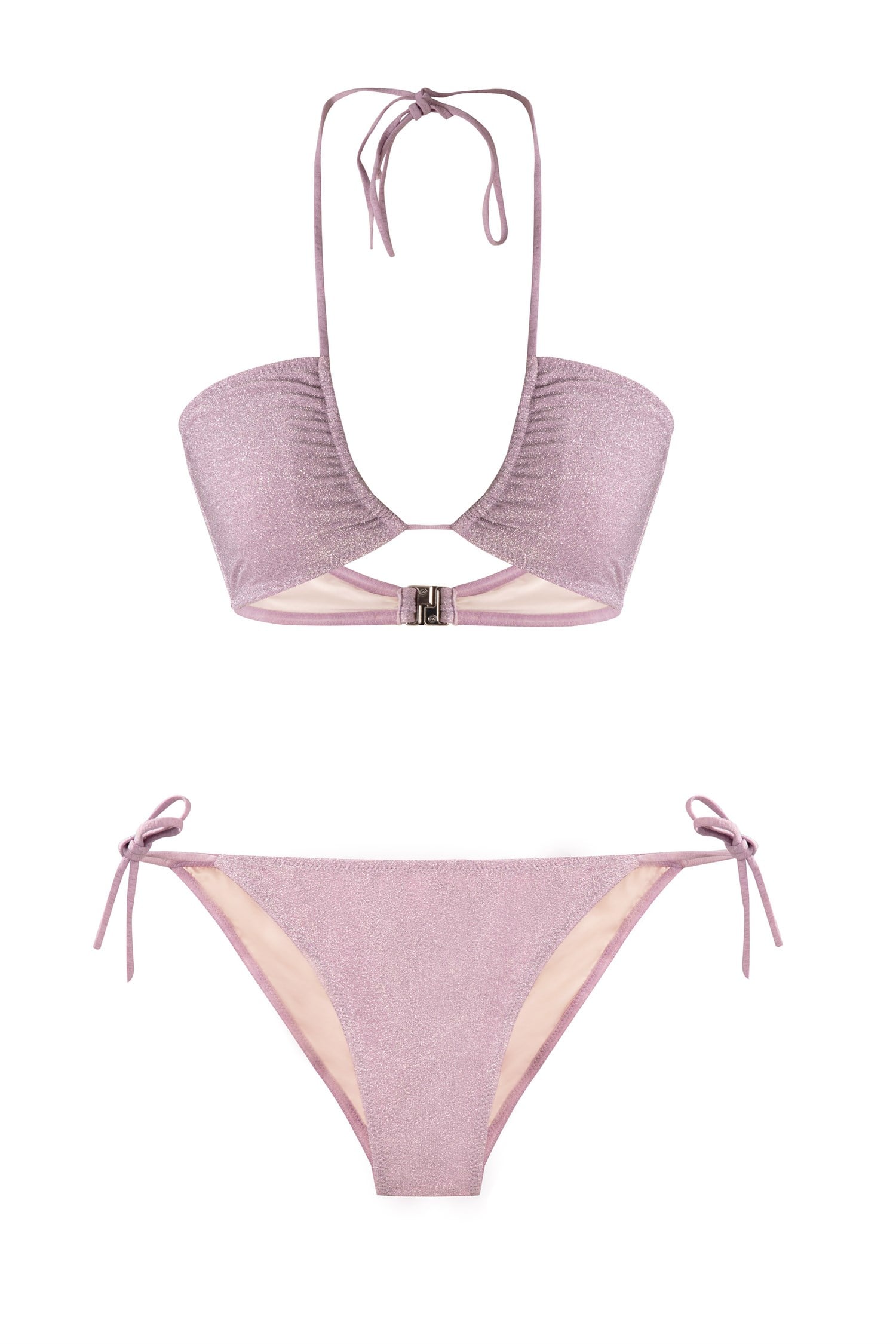 Halter Yaka Lila Lurex Bikini Takım