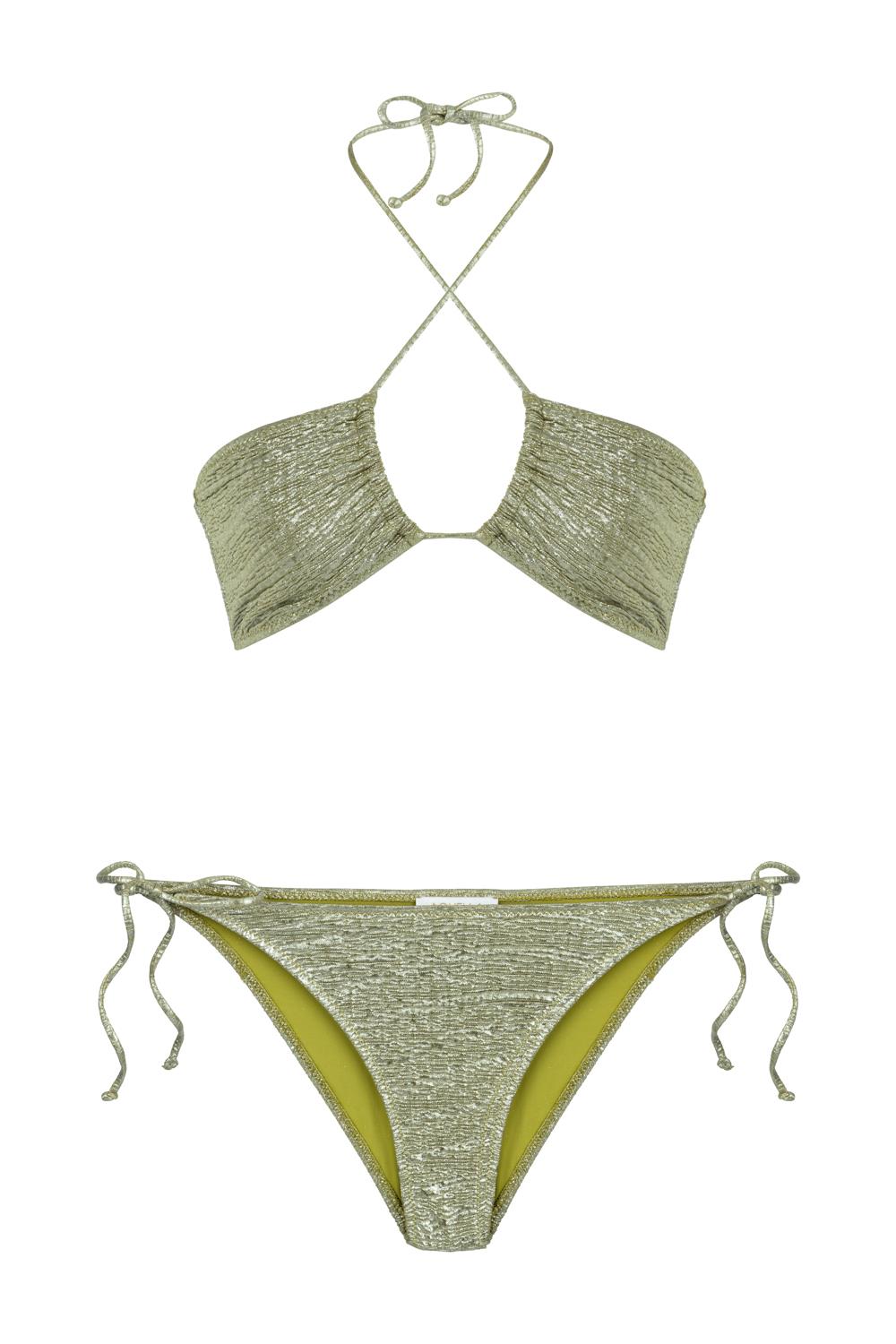 Halter Yaka Parlak Yağ Yeşili Bikini Takım