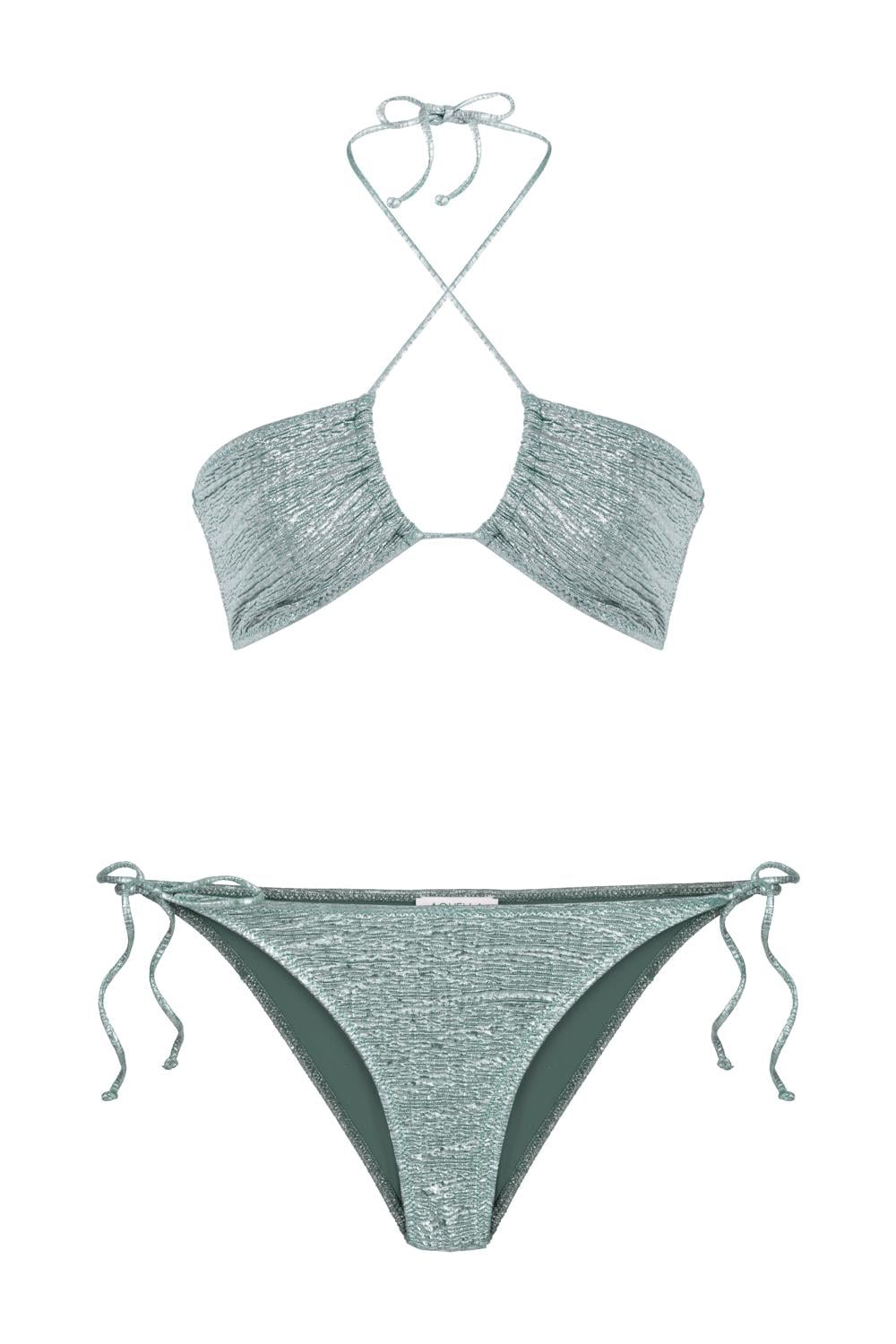 Halter Yaka Parlak Yeşil Bikini Takım