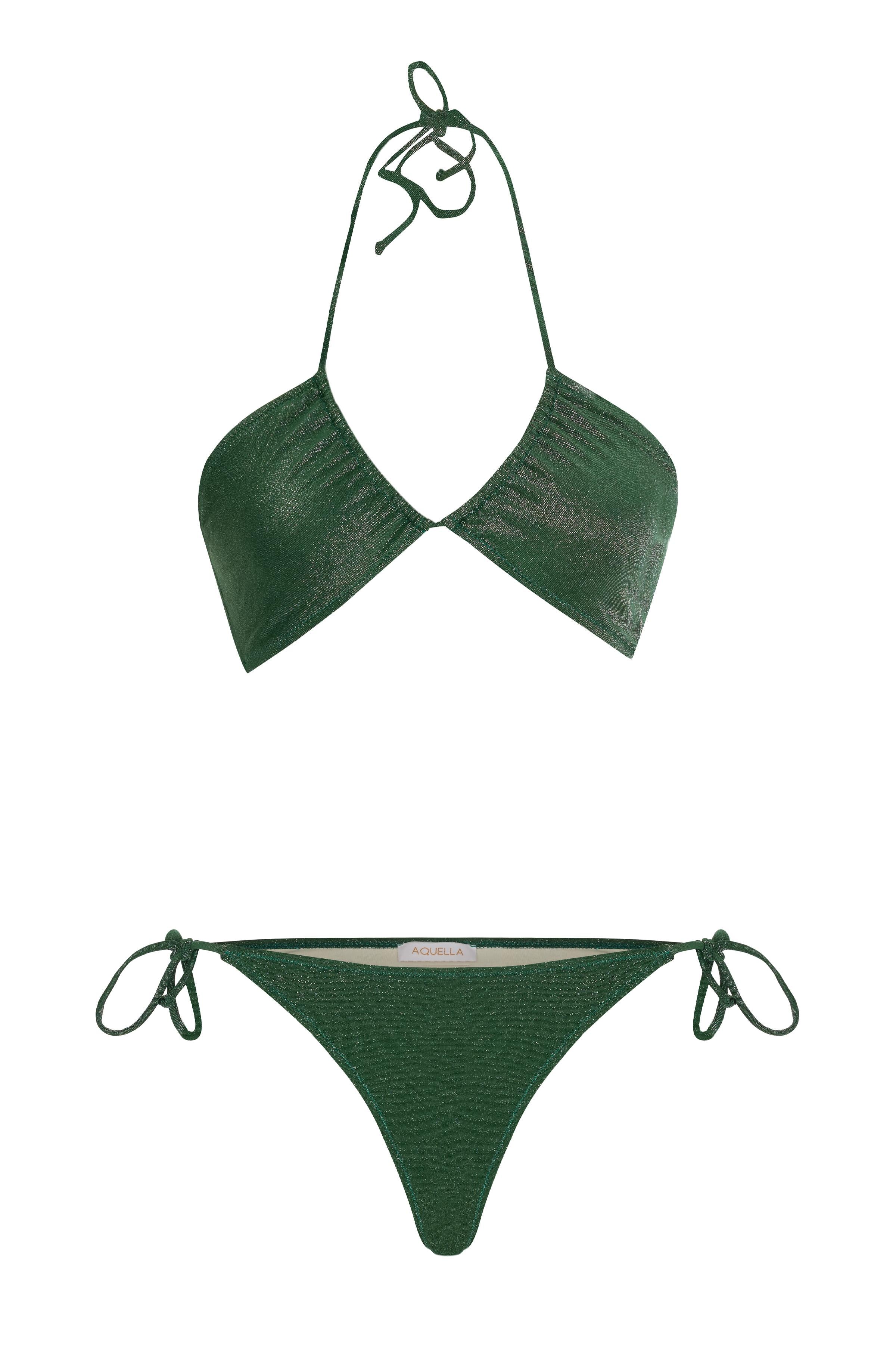 Halter Yaka Simli Yeşil Bikini Takım