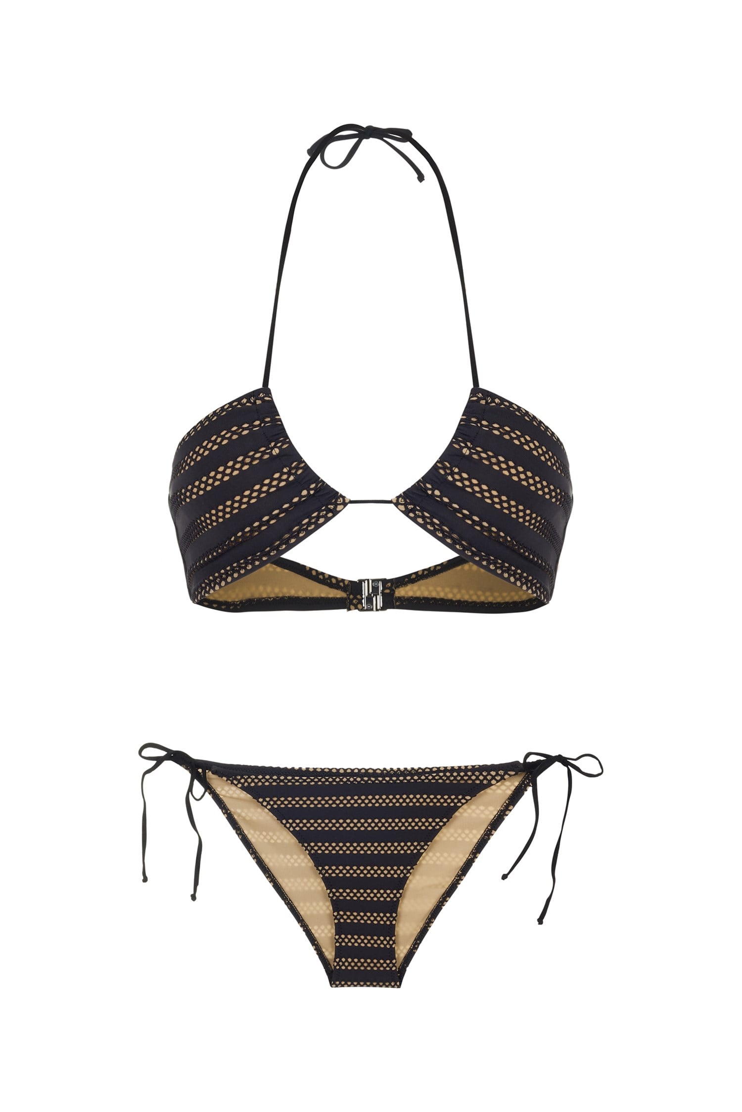 Halter Yaka Siyah File Bikini Takım