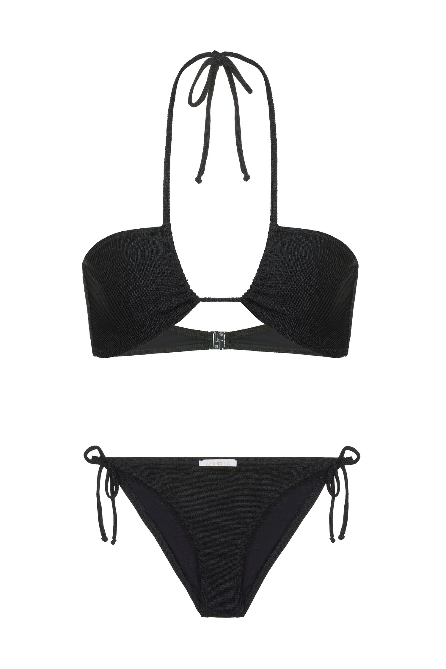 Halter Yaka Triko Doku Siyah Bikini Takım