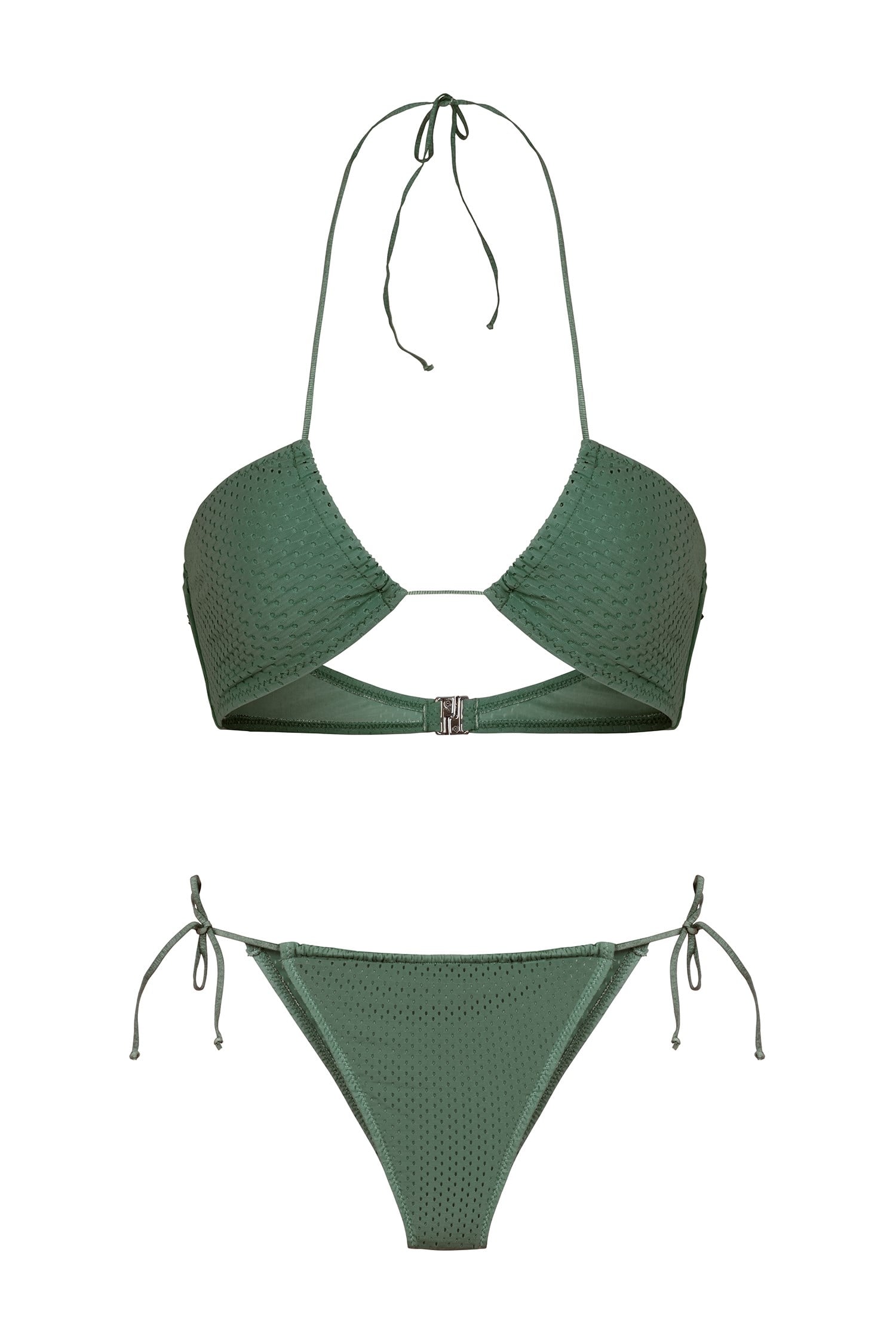 Halter Yaka Yağ Yeşil Bikini Takım