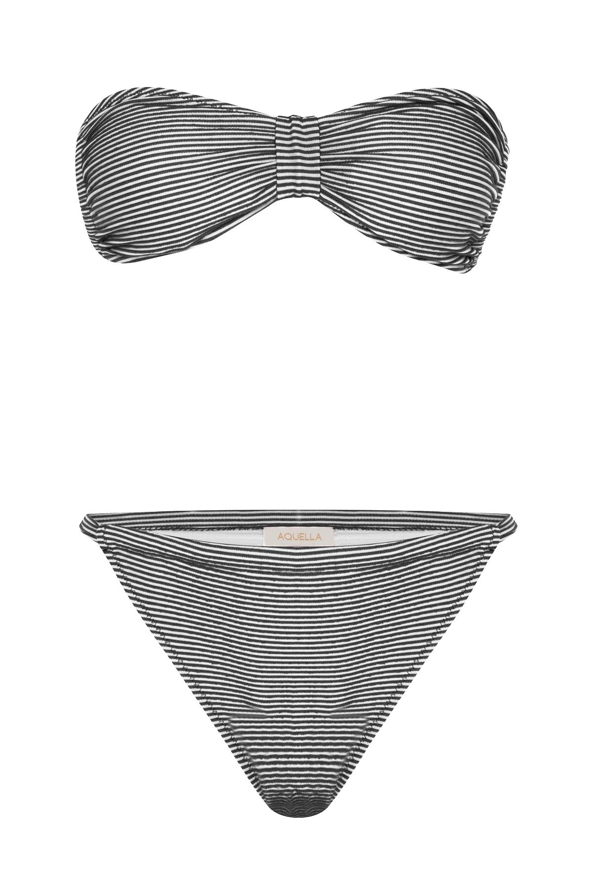 İnce Siyah Stripe Straplez Bikini