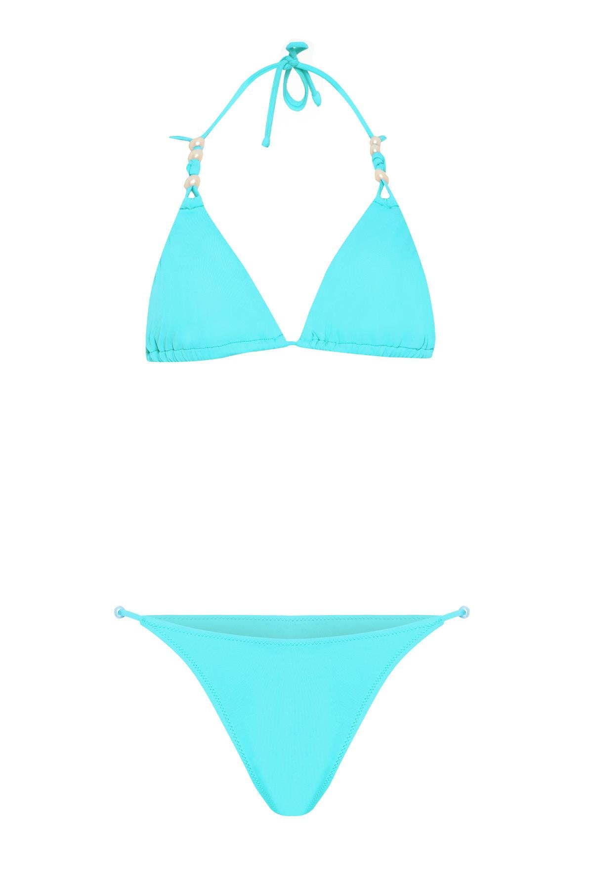 İnci Detaylı Mint Yeşili Üçgen Bikini Takım