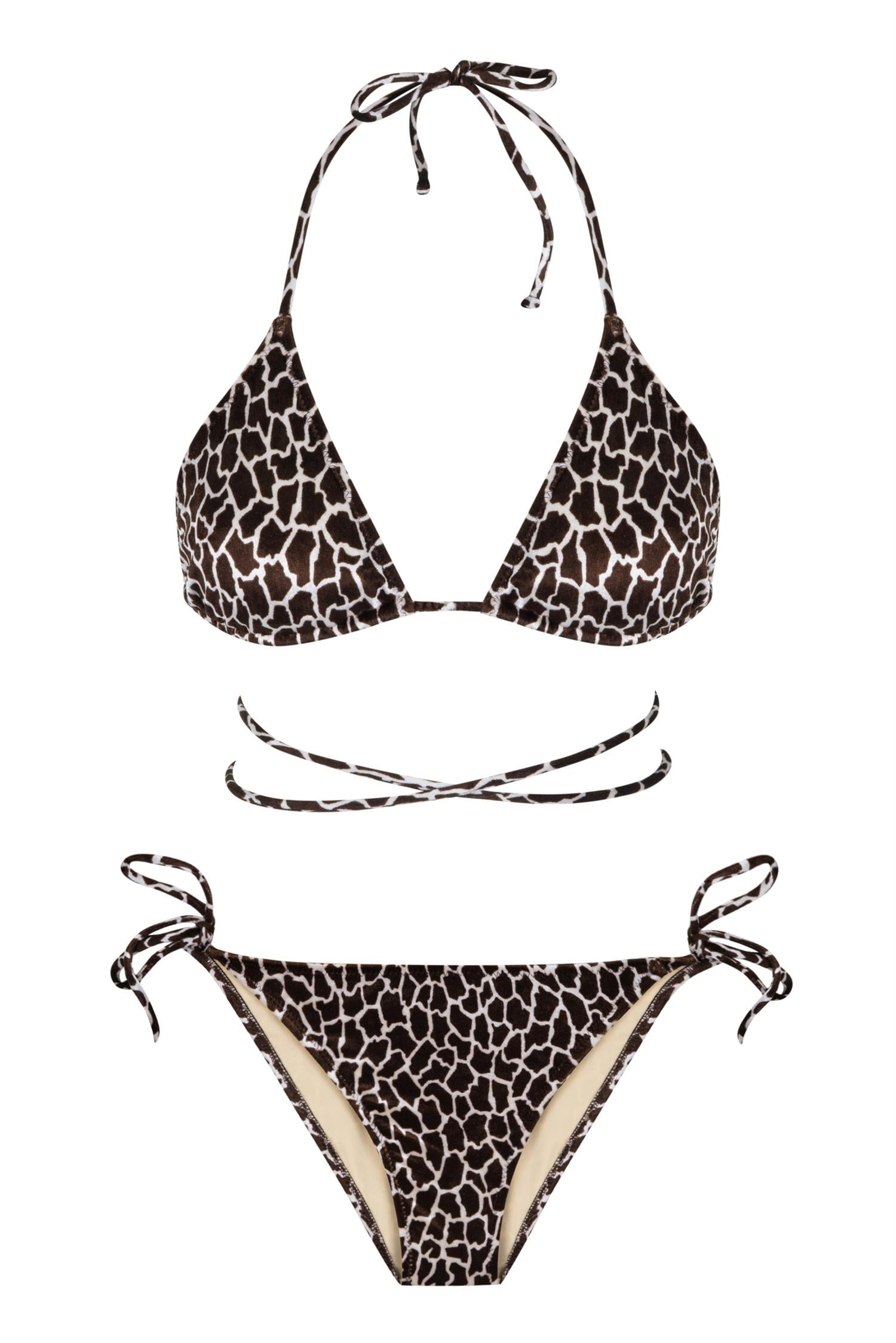 Kadife Dokulu Desenli Üçgen Bikini Takım