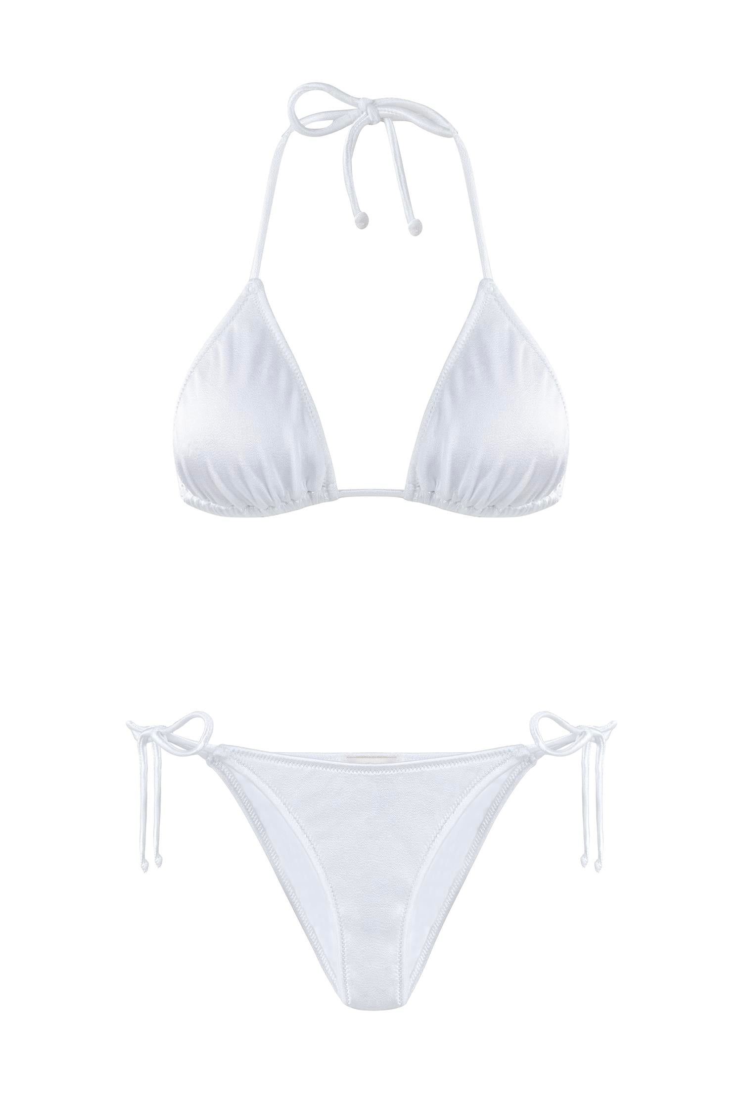Kadife Üçgen Beyaz Bikini Takım