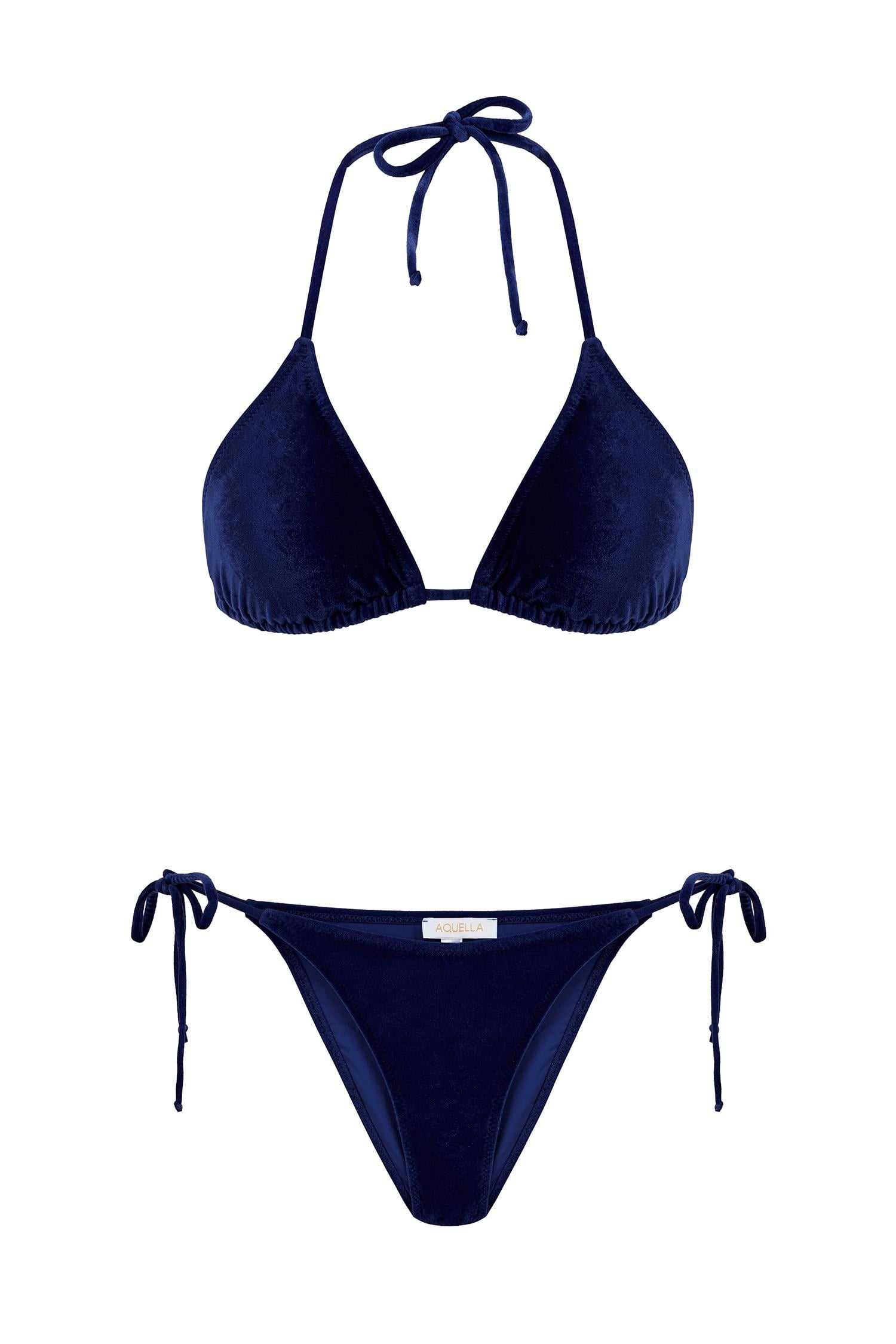Kadife Üçgen Lacivert Bikini Takım