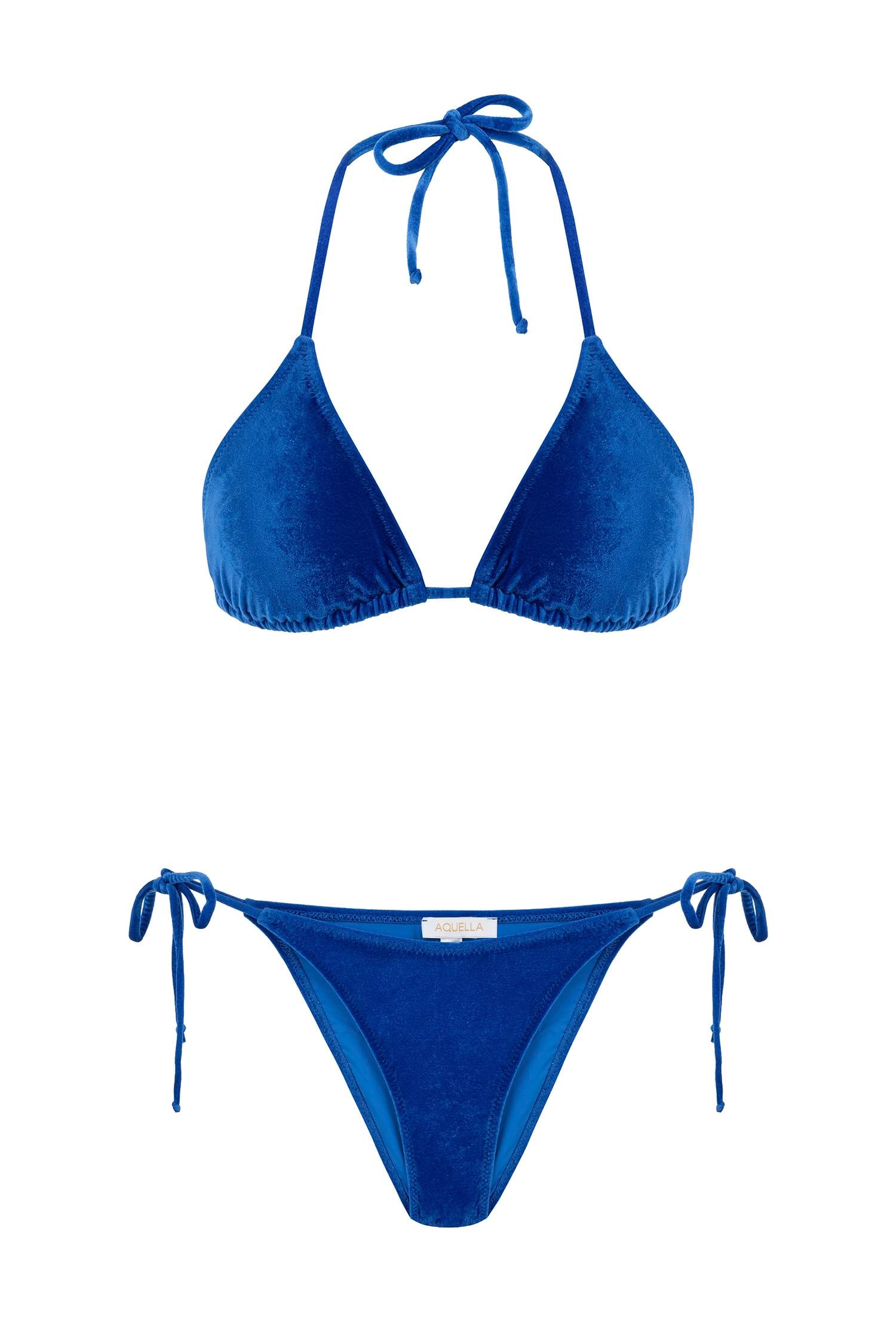 Kadife Üçgen Saks Bikini Takım