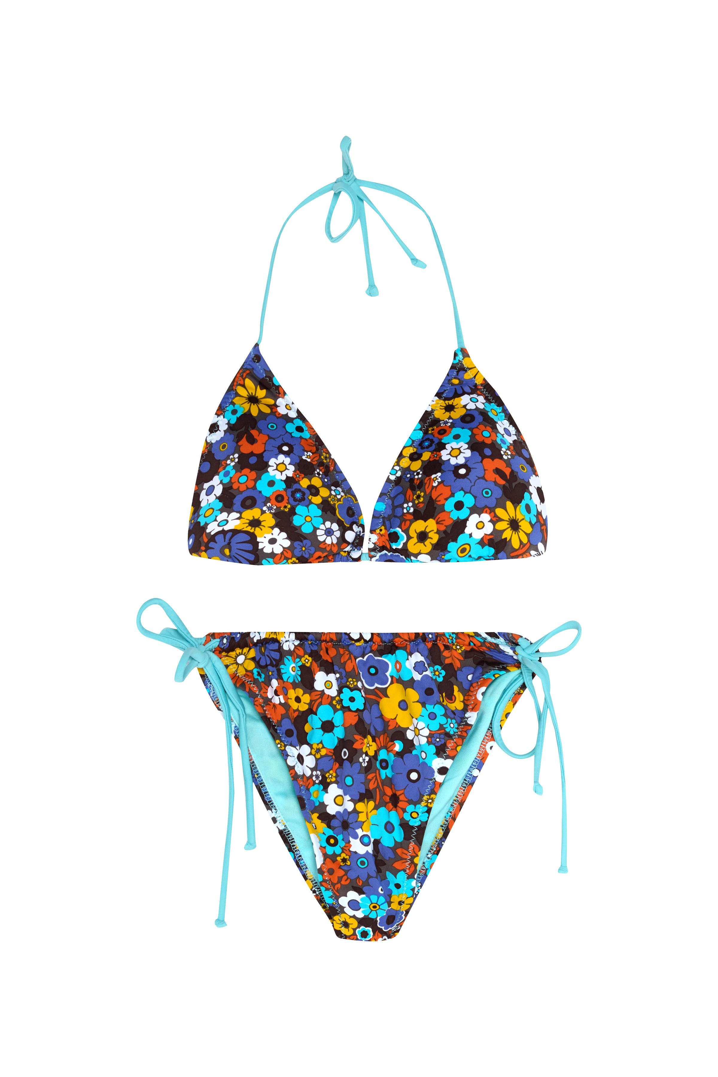 Kanal Büzgülü Çiçek Desenli Bikini Takım