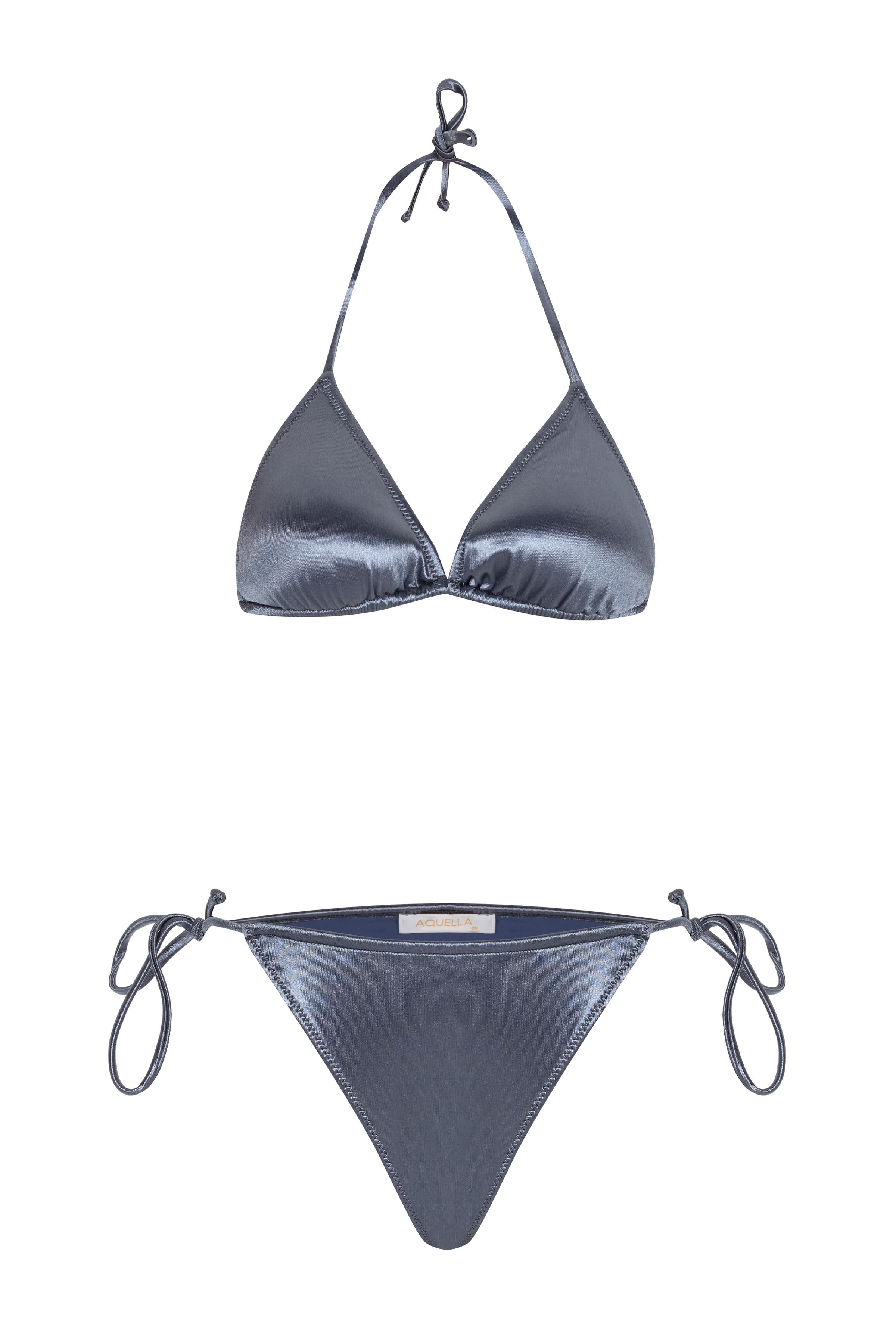Kanal Büzgülü Lacivert Üçgen Bikini Takım
