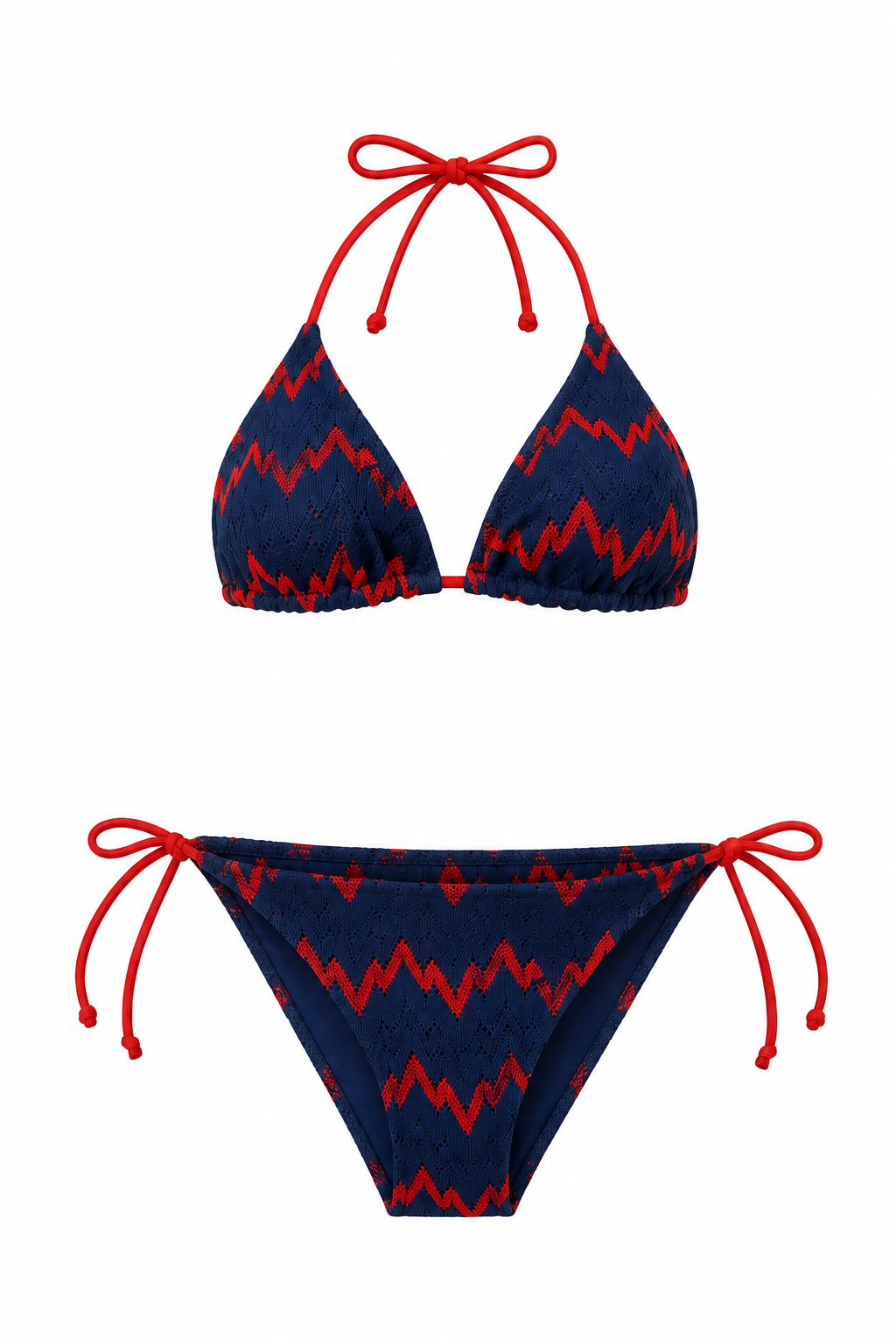 Kendinden Desenli Triko Üçgen Bikini Takım