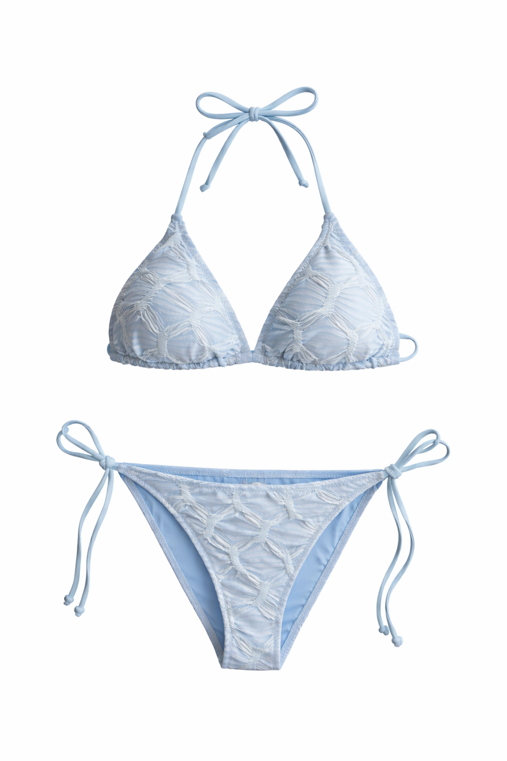 Kendinden Dokulu Bebe Mavi Üçgen Bikini Takım