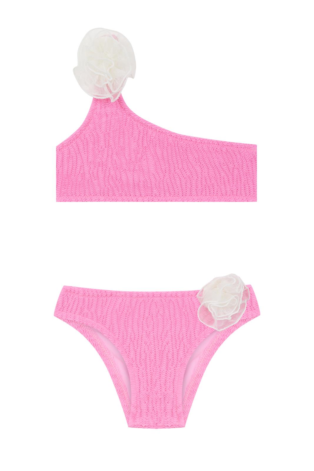 Kız Çocuk Bürümcük Dokulu Çiçekli Bikini Takım