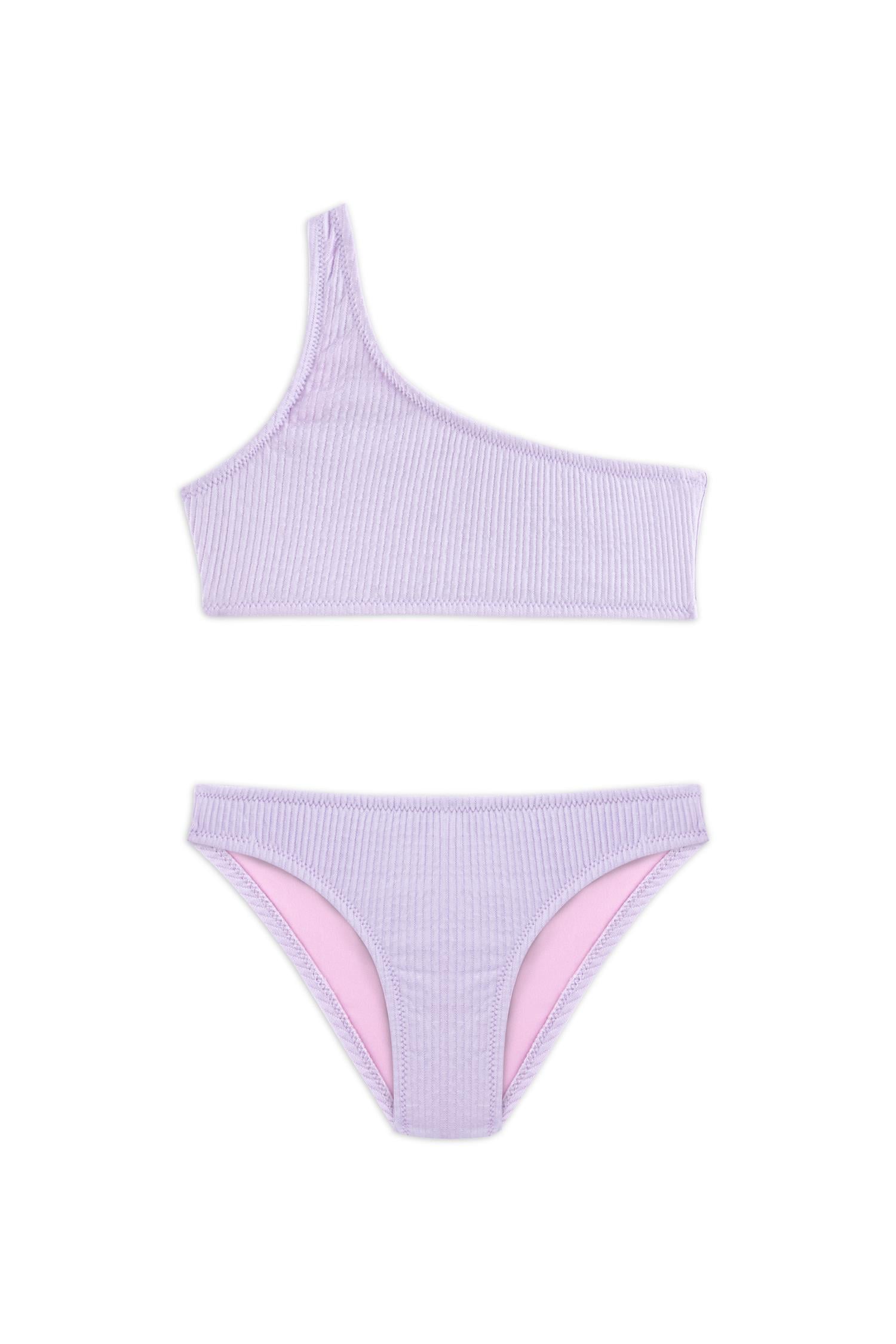 Kız Çocuk Dokulu Lila Tek Omuz Bikini Takım