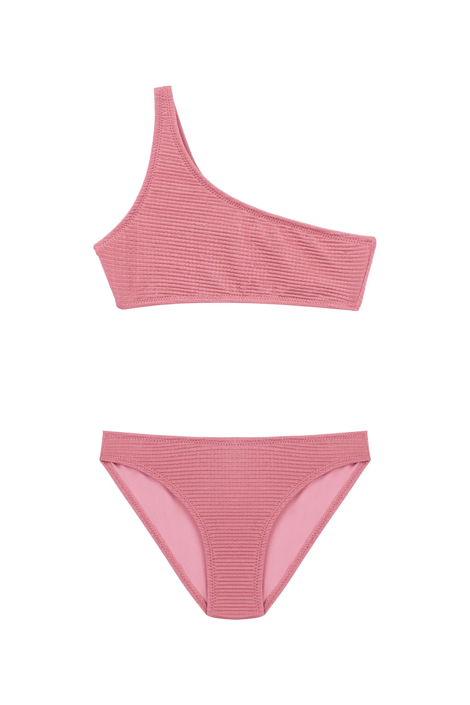 Kız Çocuk Dokulu Tek Omuz Bikini Takım
