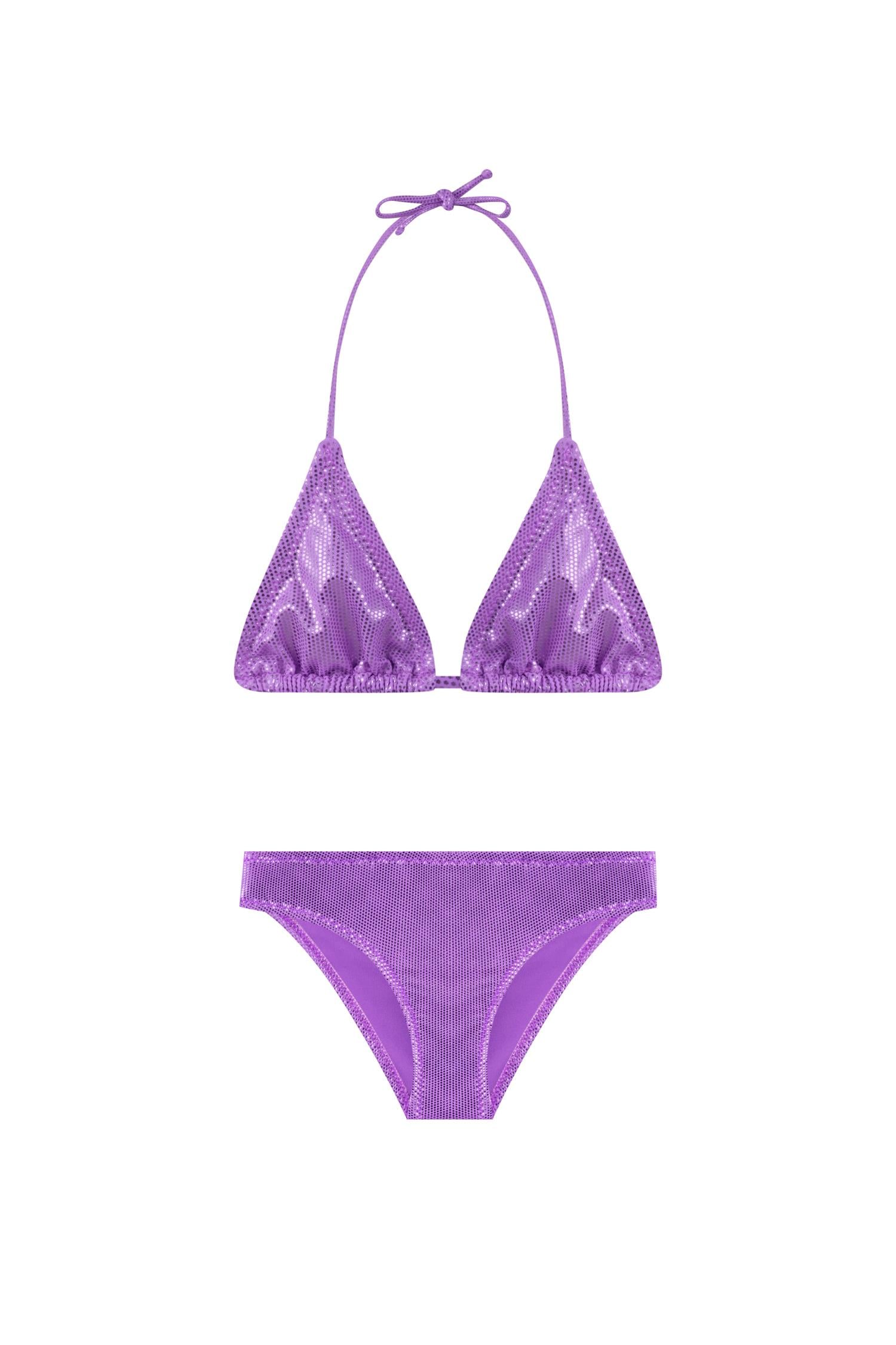 Kız Çocuk Parlak Lila Üçgen Bikini Takım