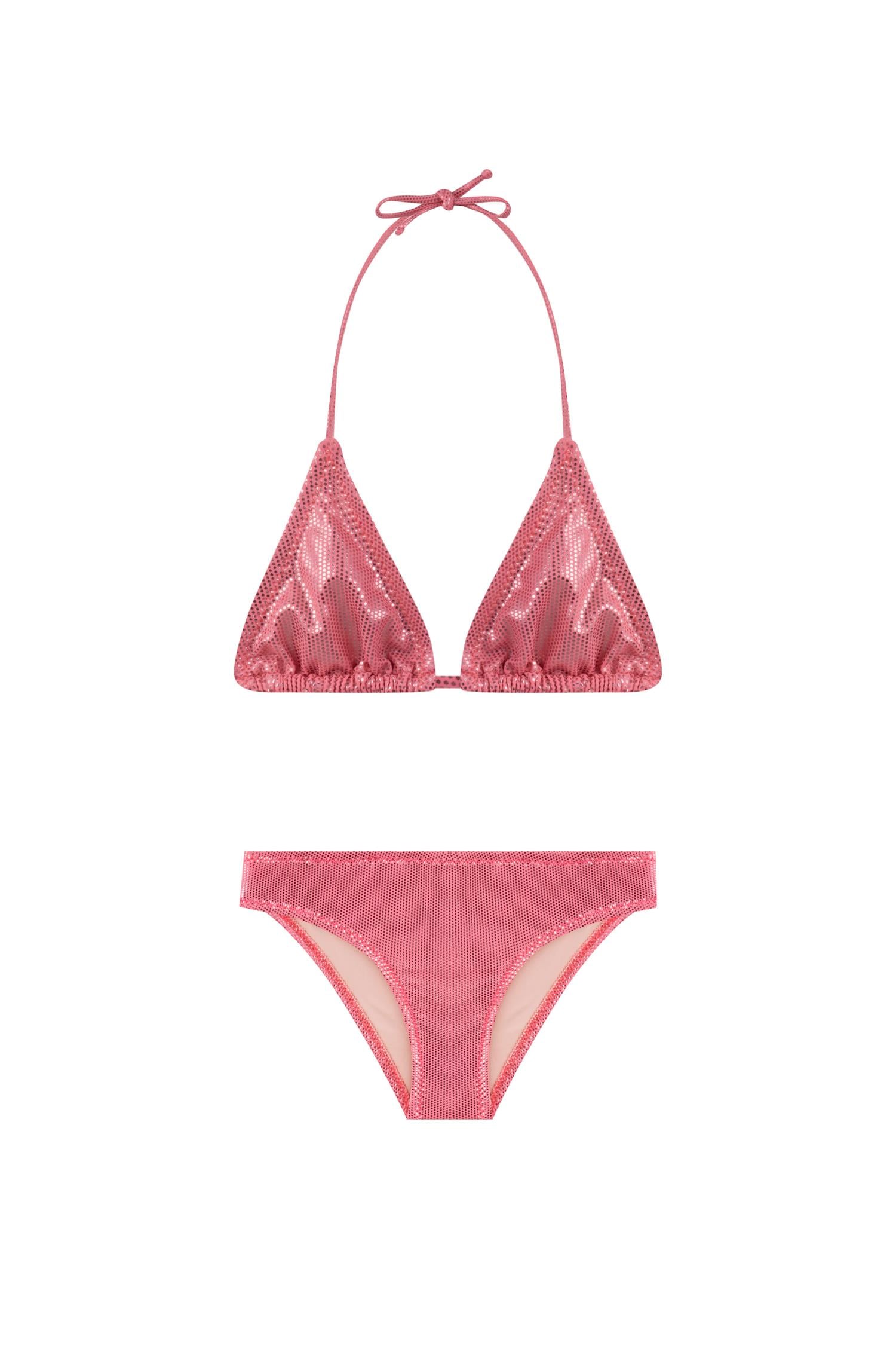 Kız Çocuk Parlak Mercan Üçgen Bikini Takım