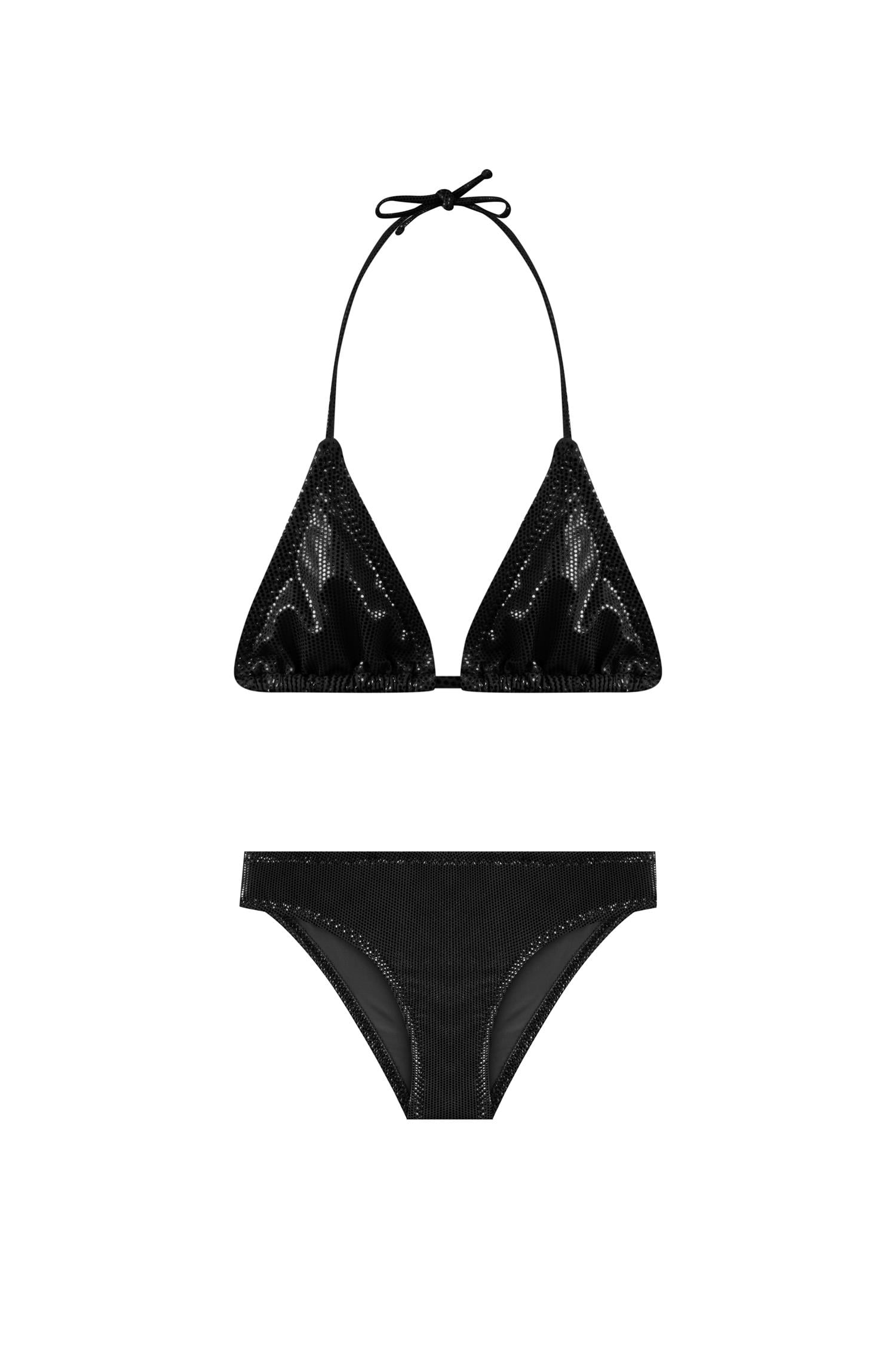 Kız Çocuk Parlak Siyah Üçgen Bikini Takım