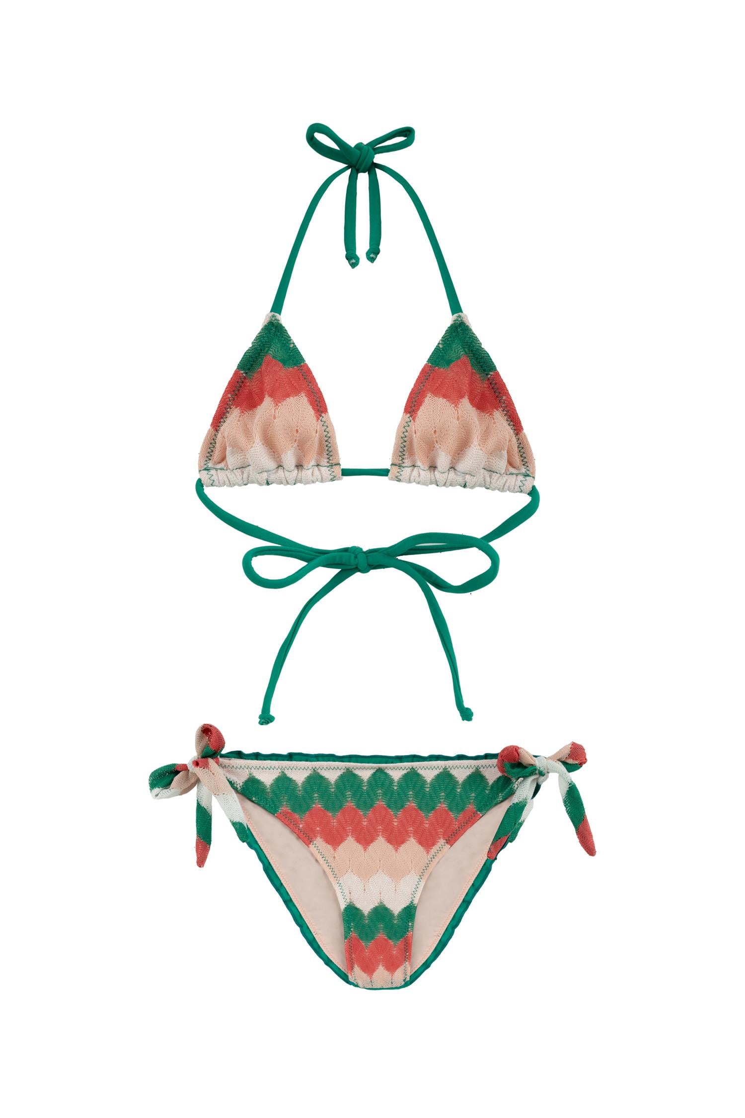 Kız Çocuk Renkli Triko Üçgen Bikini Takım