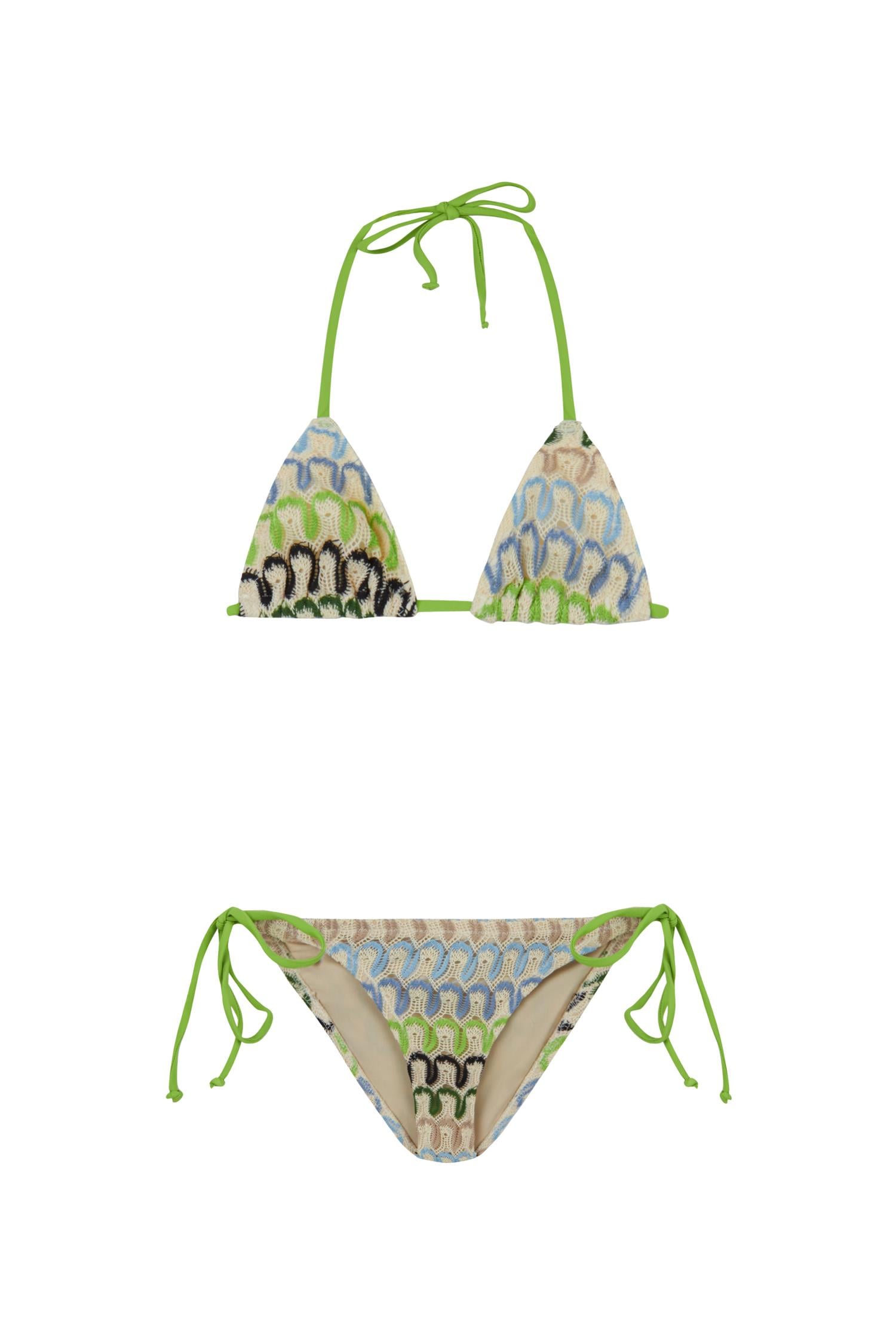 Kız Çocuk Üçgen Renkli Triko Bikini Takım