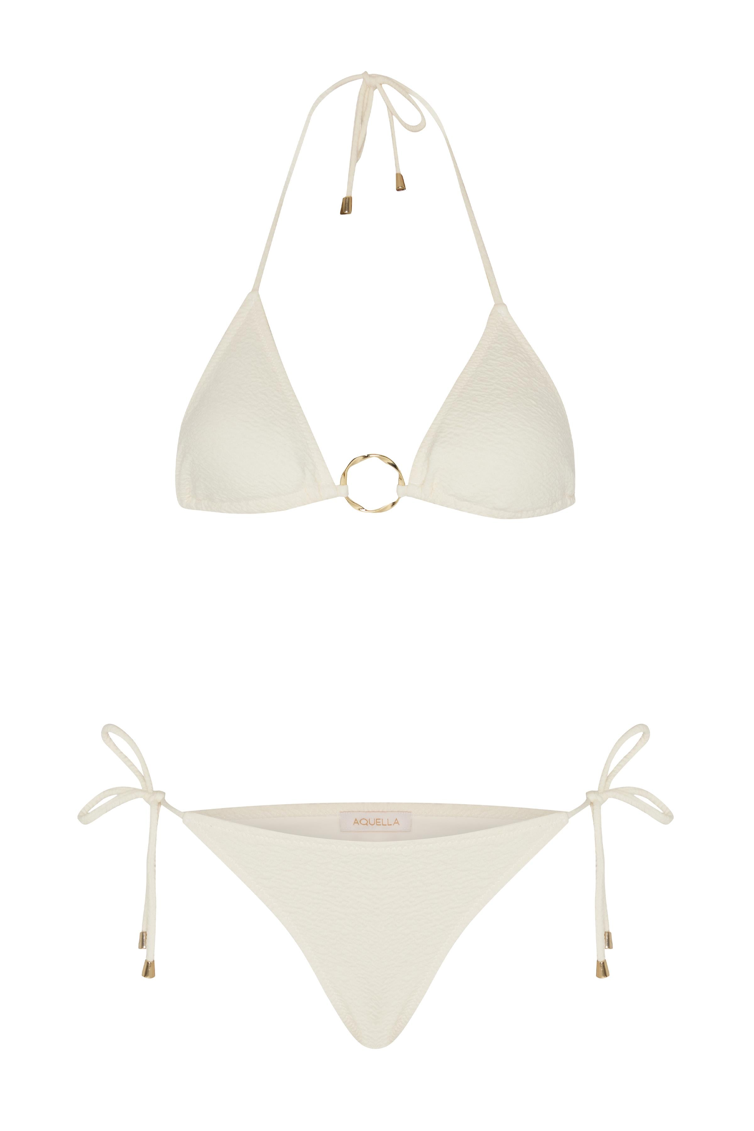 Krinkıl  Aksesuarlı Ekru Üçgen Bikini Takım