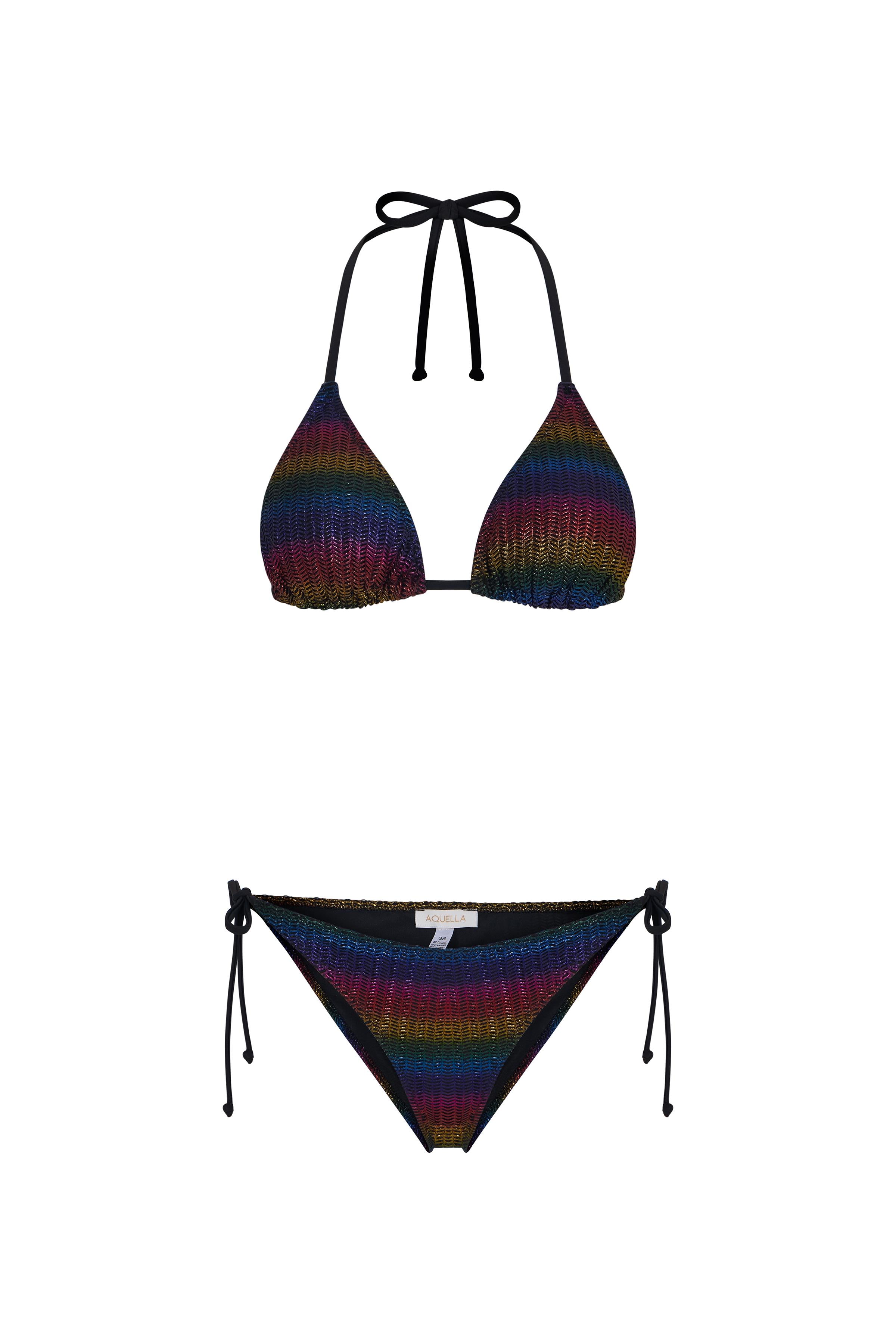 Lame Baskı Desenli Parlak Üçgen Bikini Takım