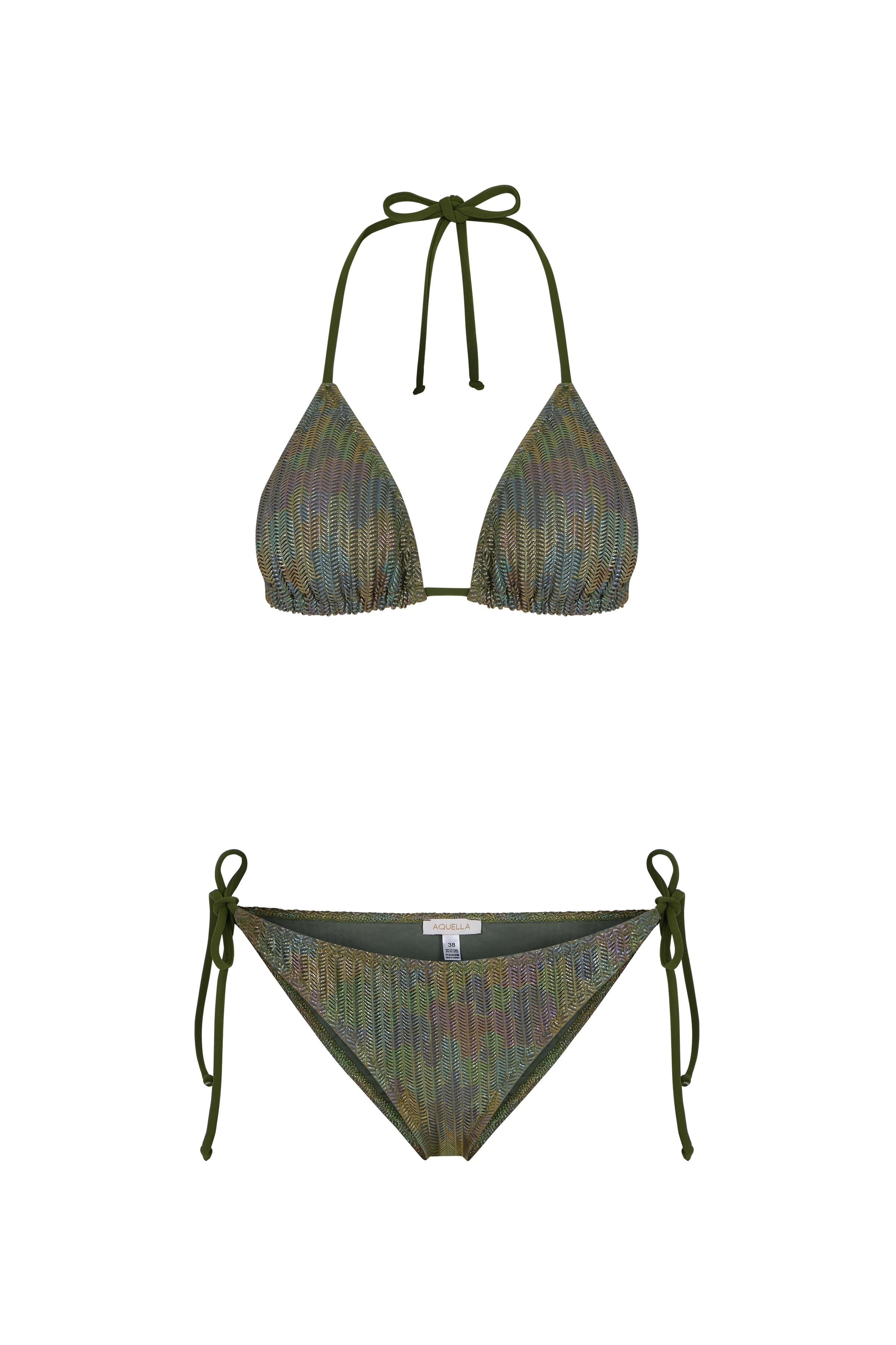 Lame Baskı Desenli Parlak Üçgen Bikini Takım