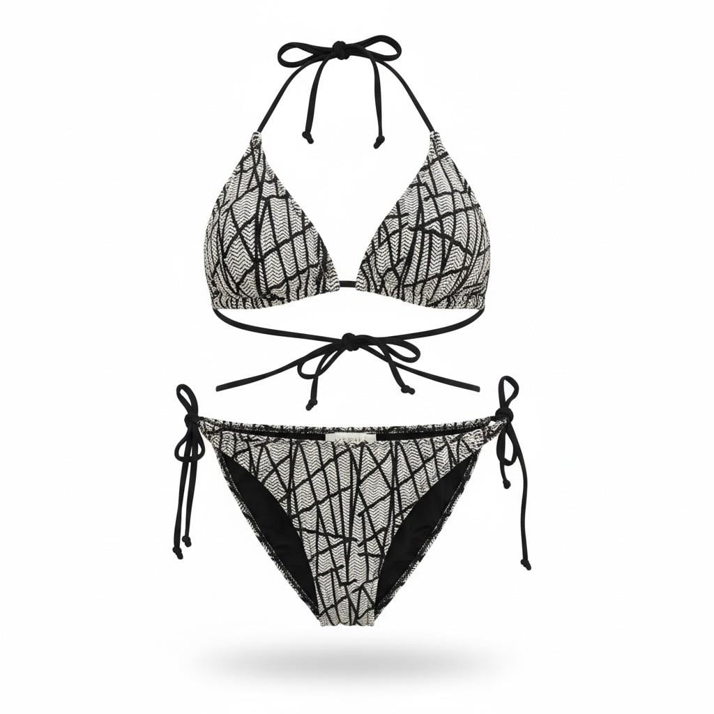 Lame Baskı Desenli Parlak Üçgen Bikini Takım