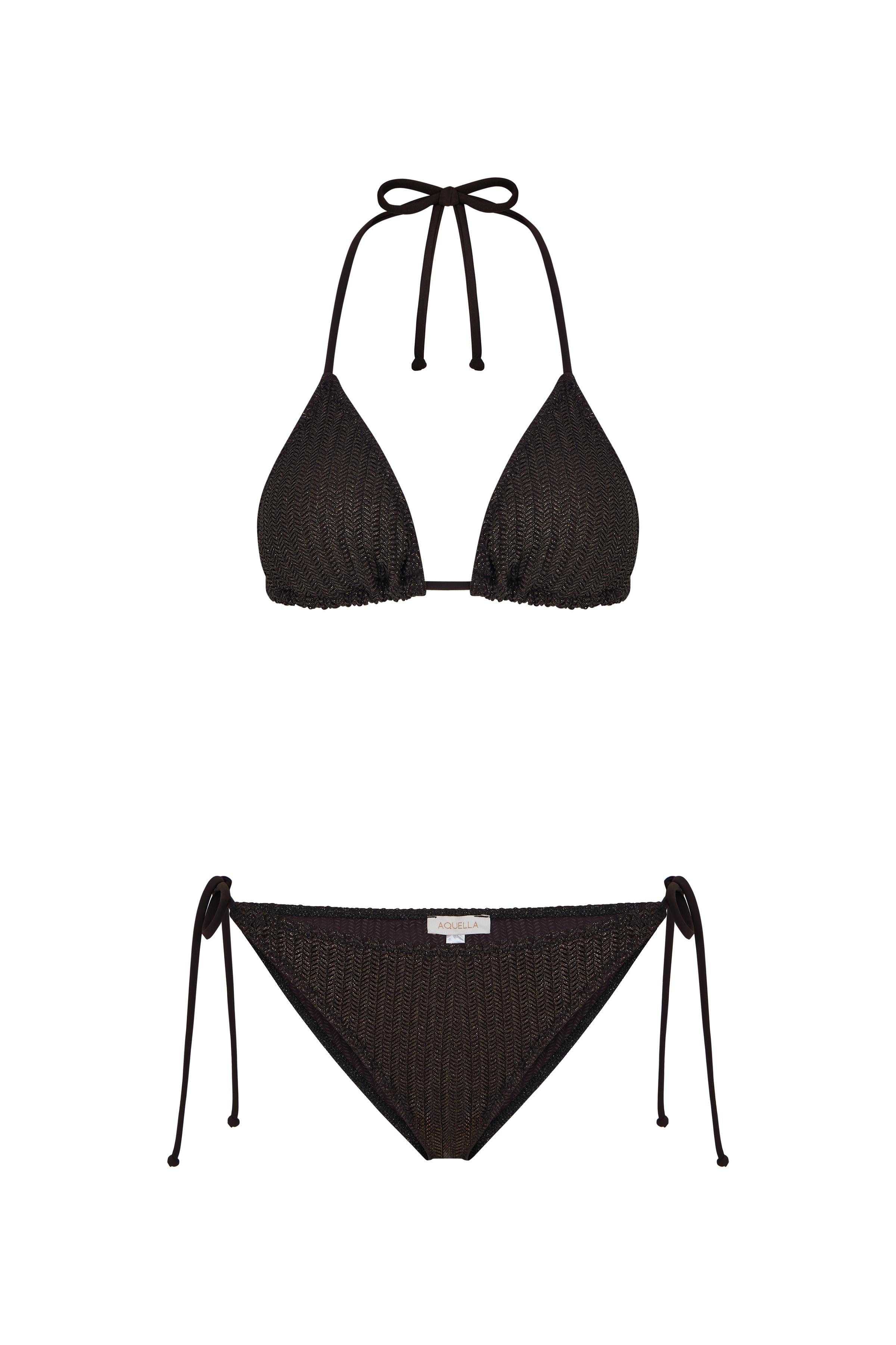 Lame Baskı Desenli Parlak Üçgen Bikini Takım