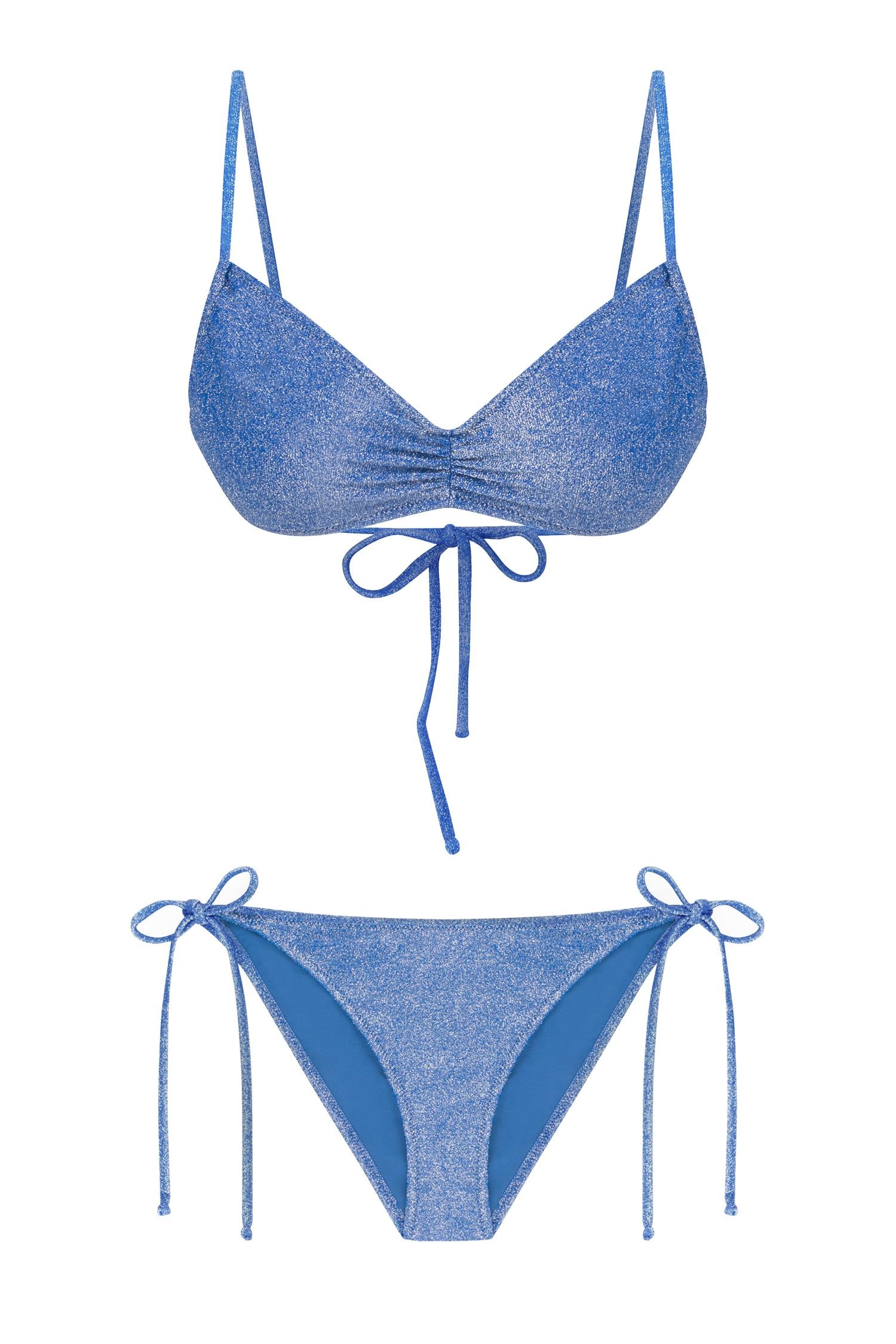 Lureks Saks Büzgülü Straplez Bikini Takım