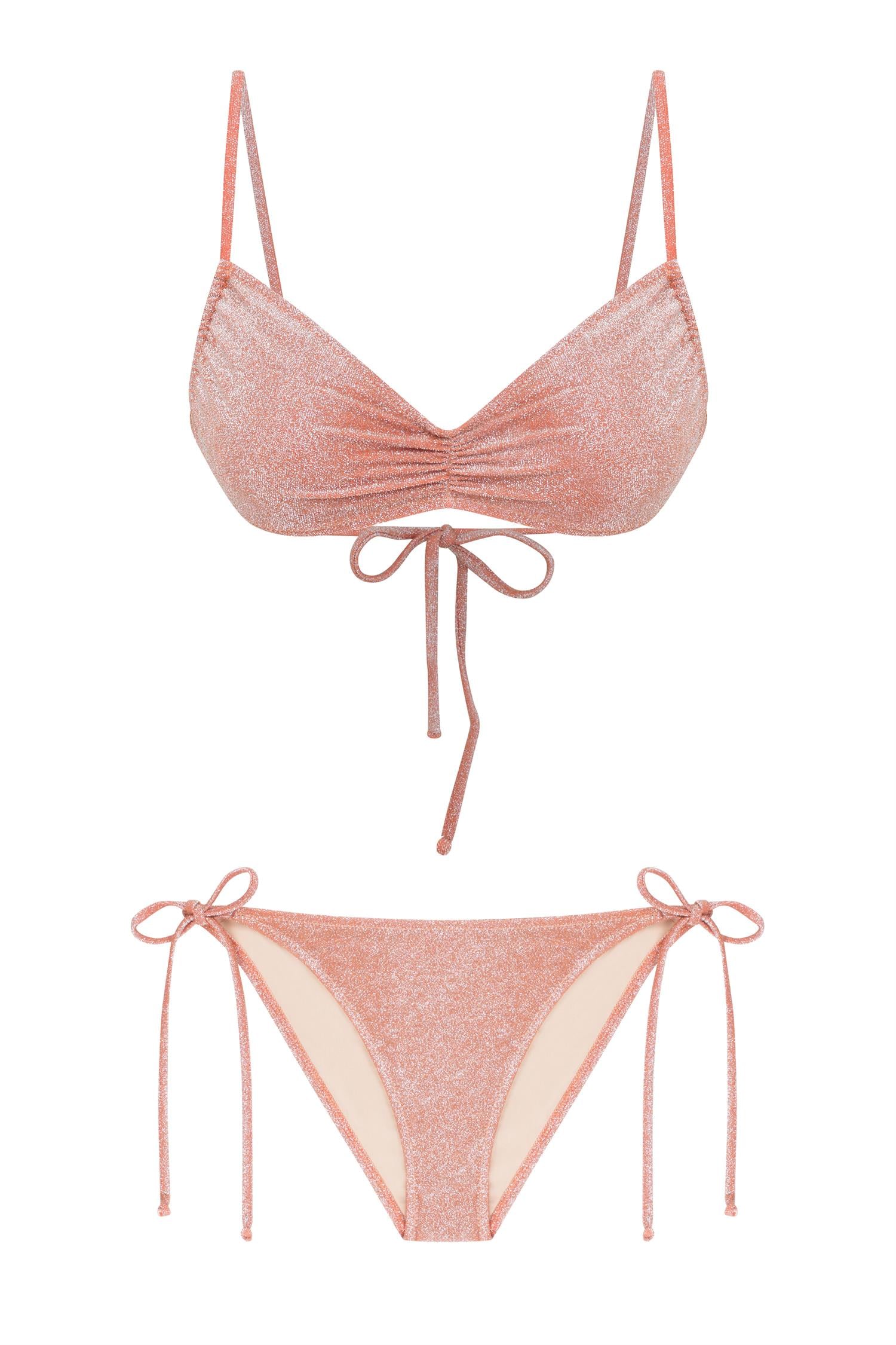 Lureks Turuncu Büzgülü Straplez Bikini Takım
