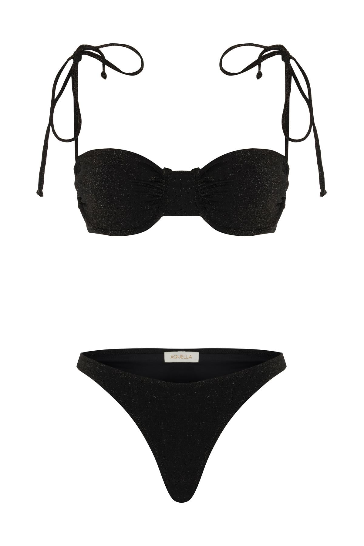 Lurex Balenli Gold Simli Siyah Bikini