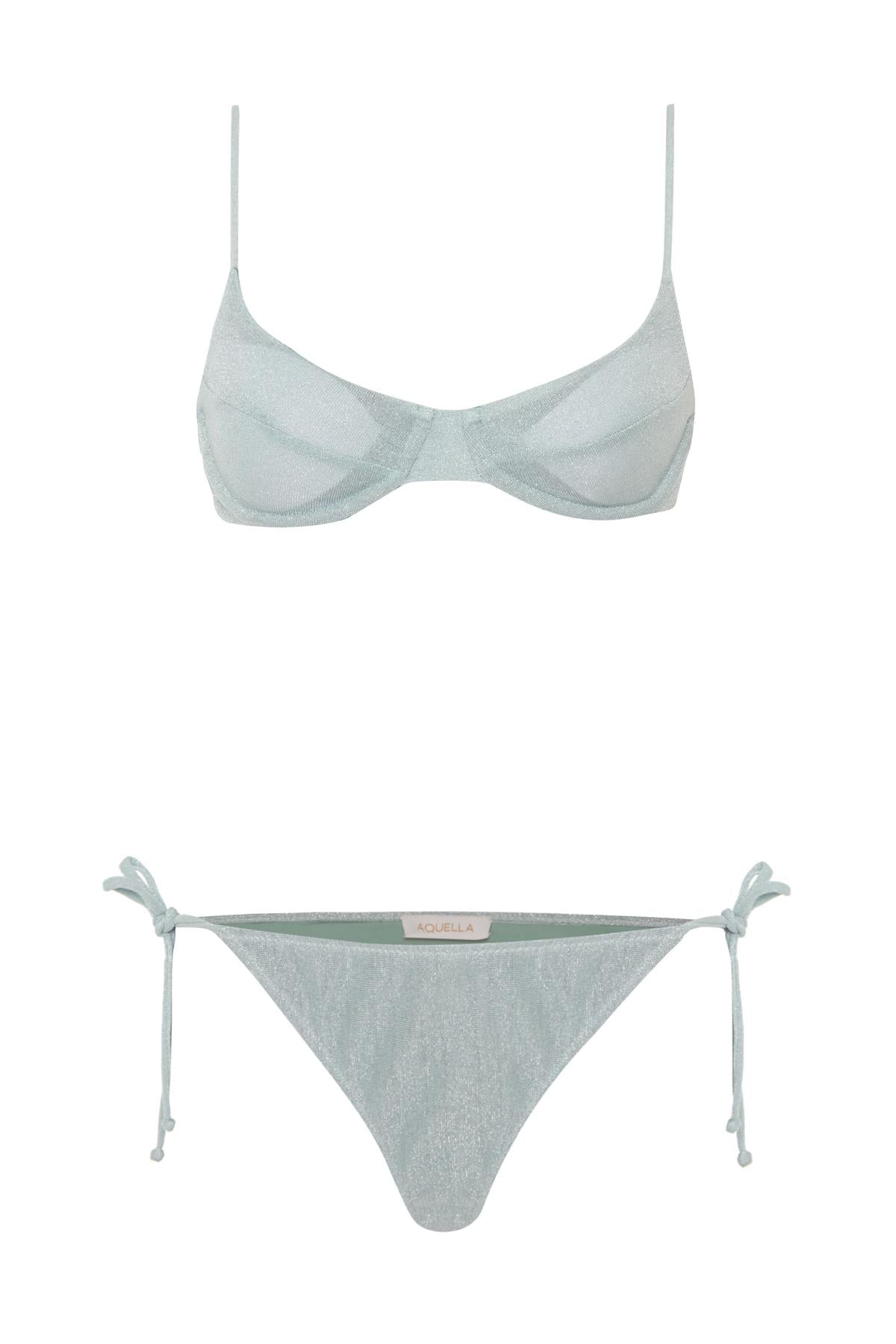 Lurex Balenli Gold Simli Su Yeşili Bikini