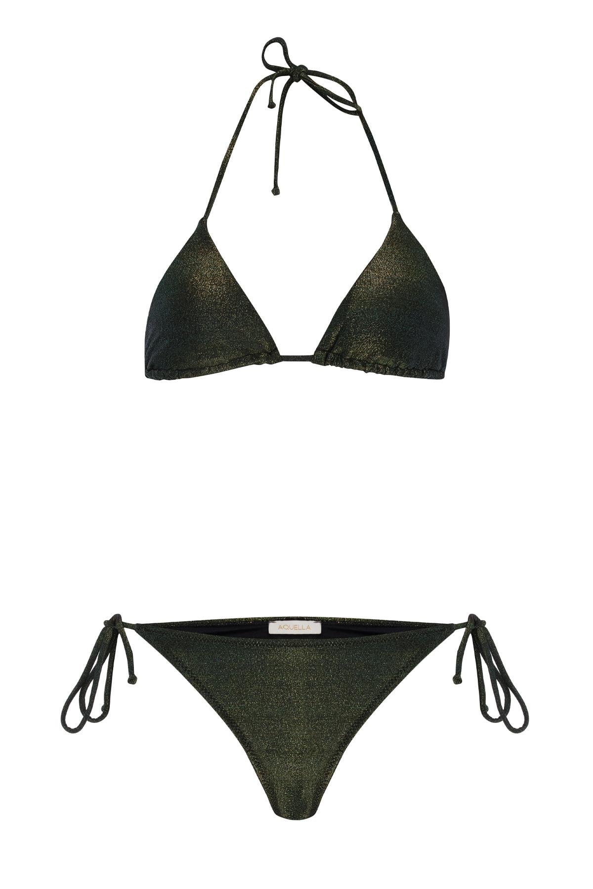 Lurex Gold Simli Yeşil Üçgen Bikini Takım