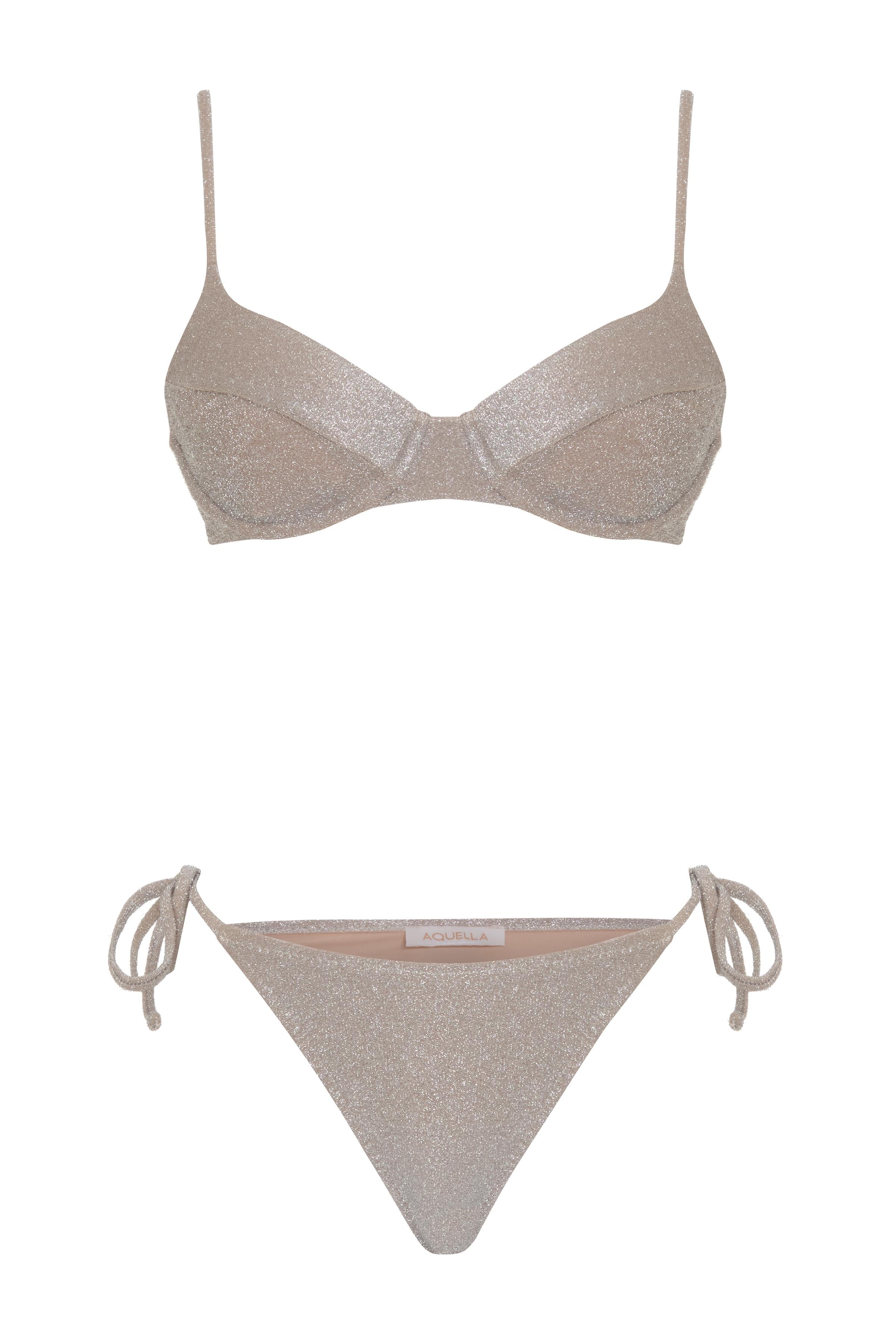 Lurex Gümüş Gri Balenli Bikini Takım