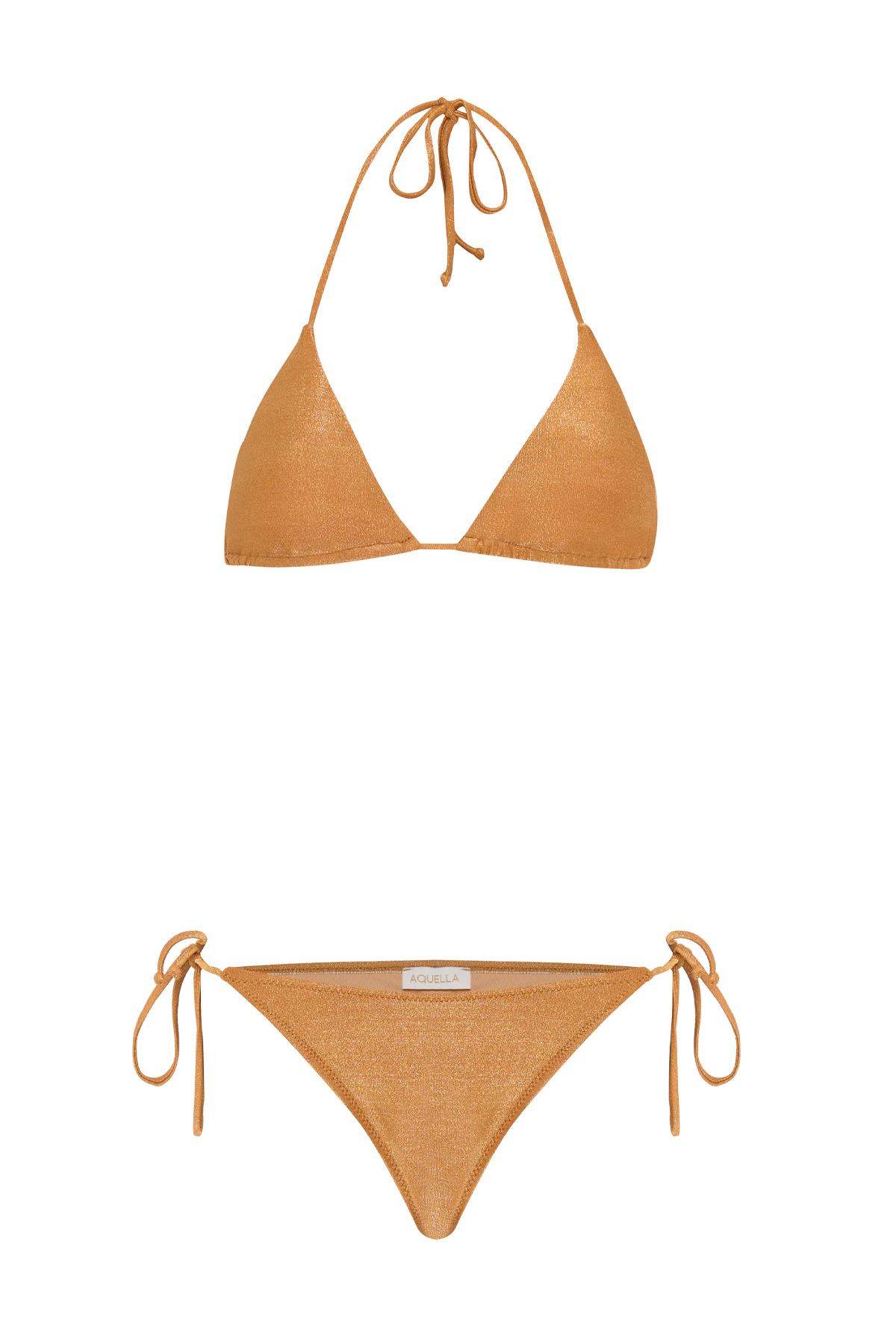 Lurex Hardal Üçgen Bikini Takım