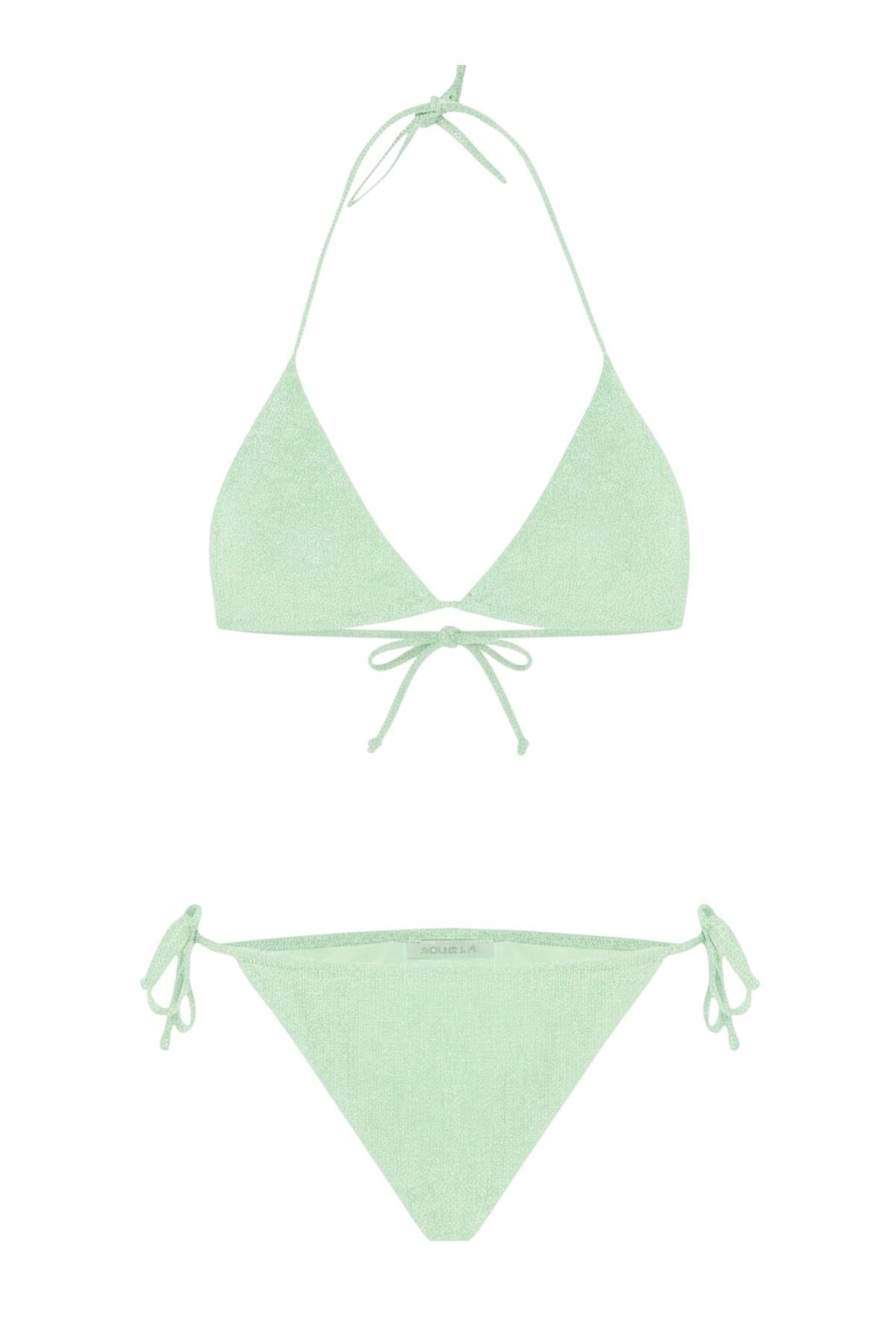 Lurex Mint Mavi Tulum Üçgen Bikini Takım