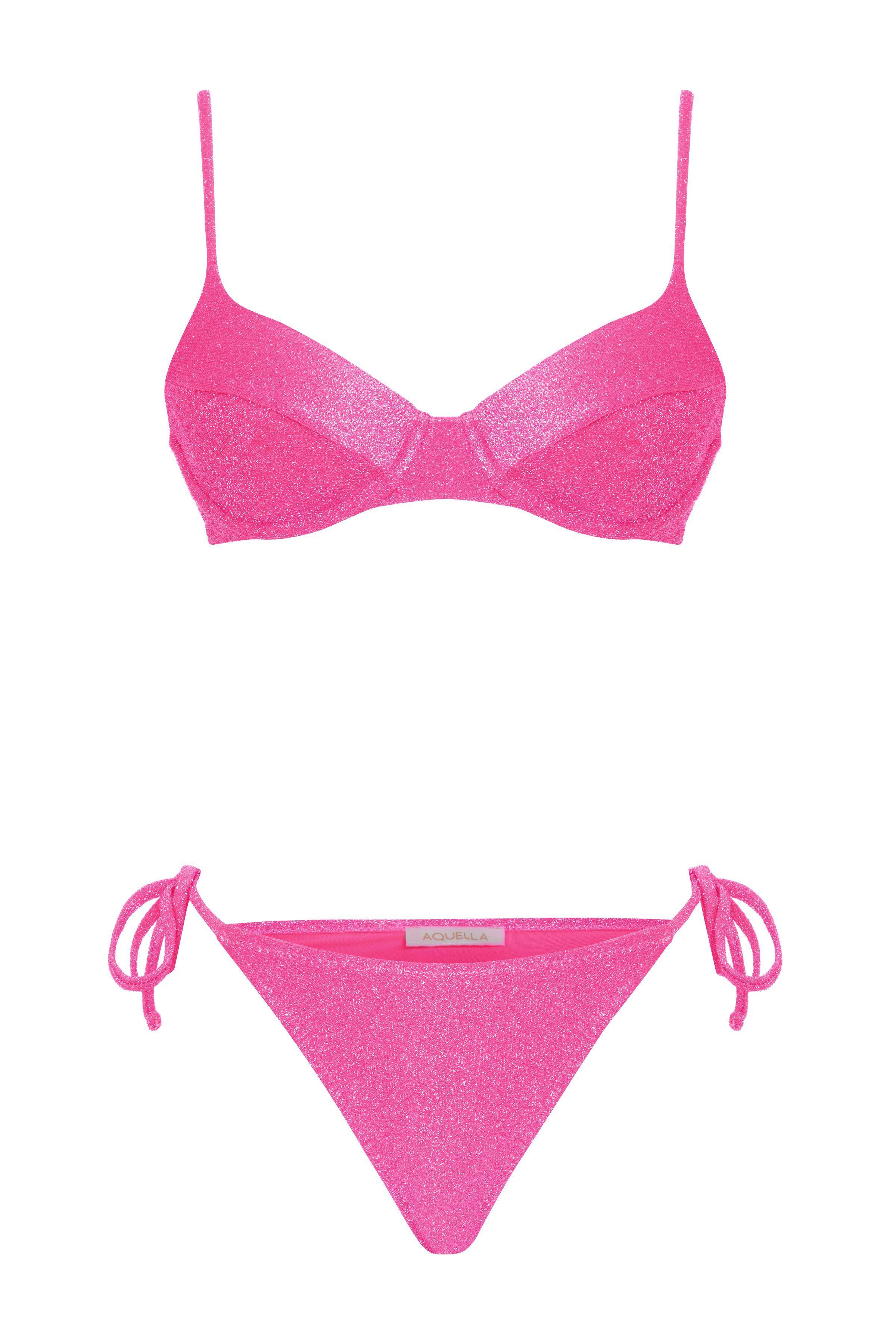 Lurex Neon Pembe Balenli Bikini Takım