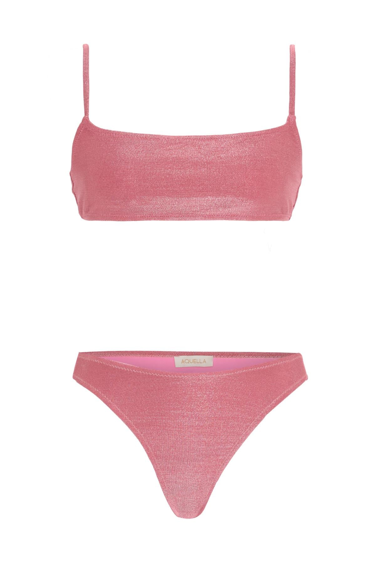 Lurex Pembe Straplez Bikini