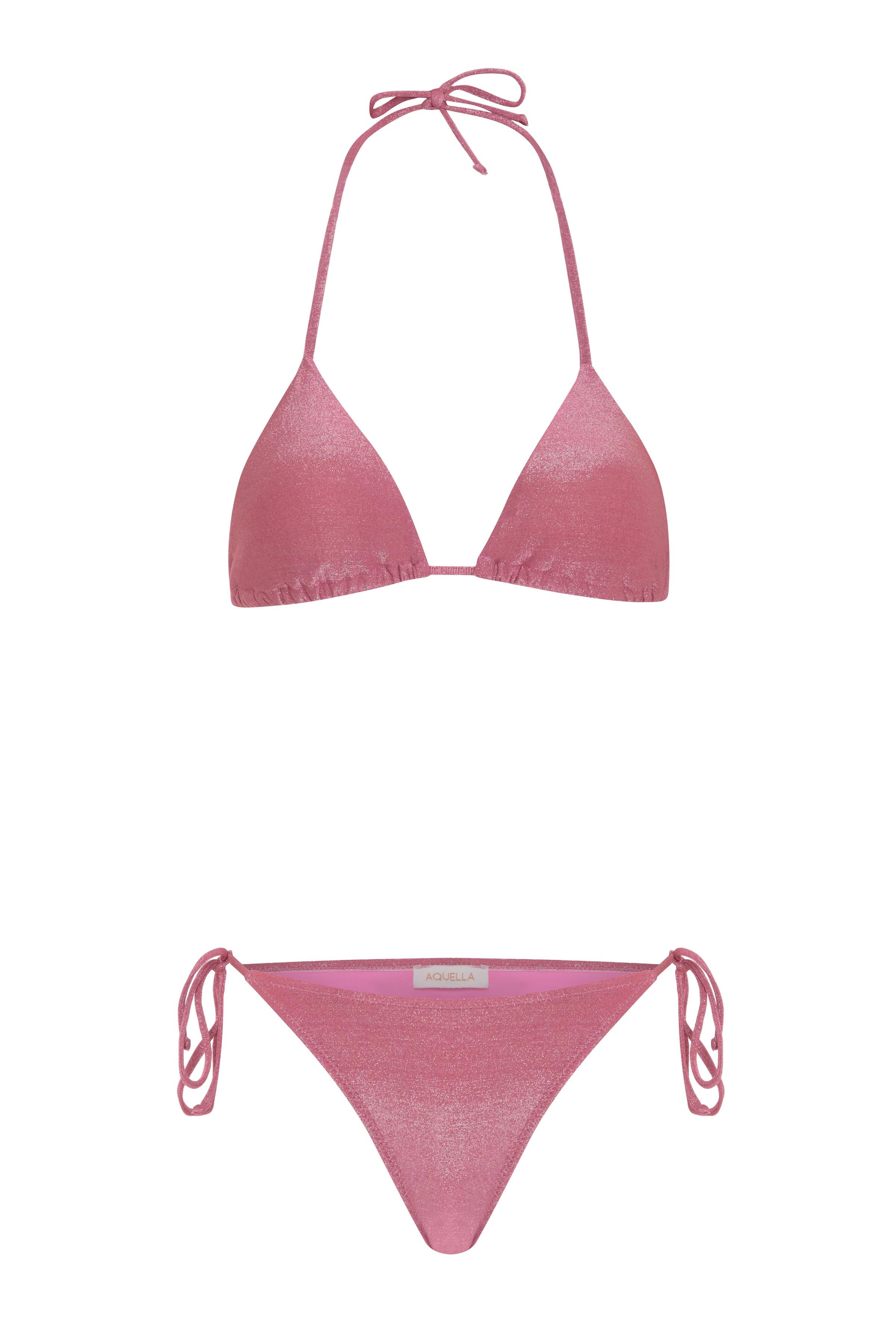 Lurex Pembe Üçgen Bikini Takım