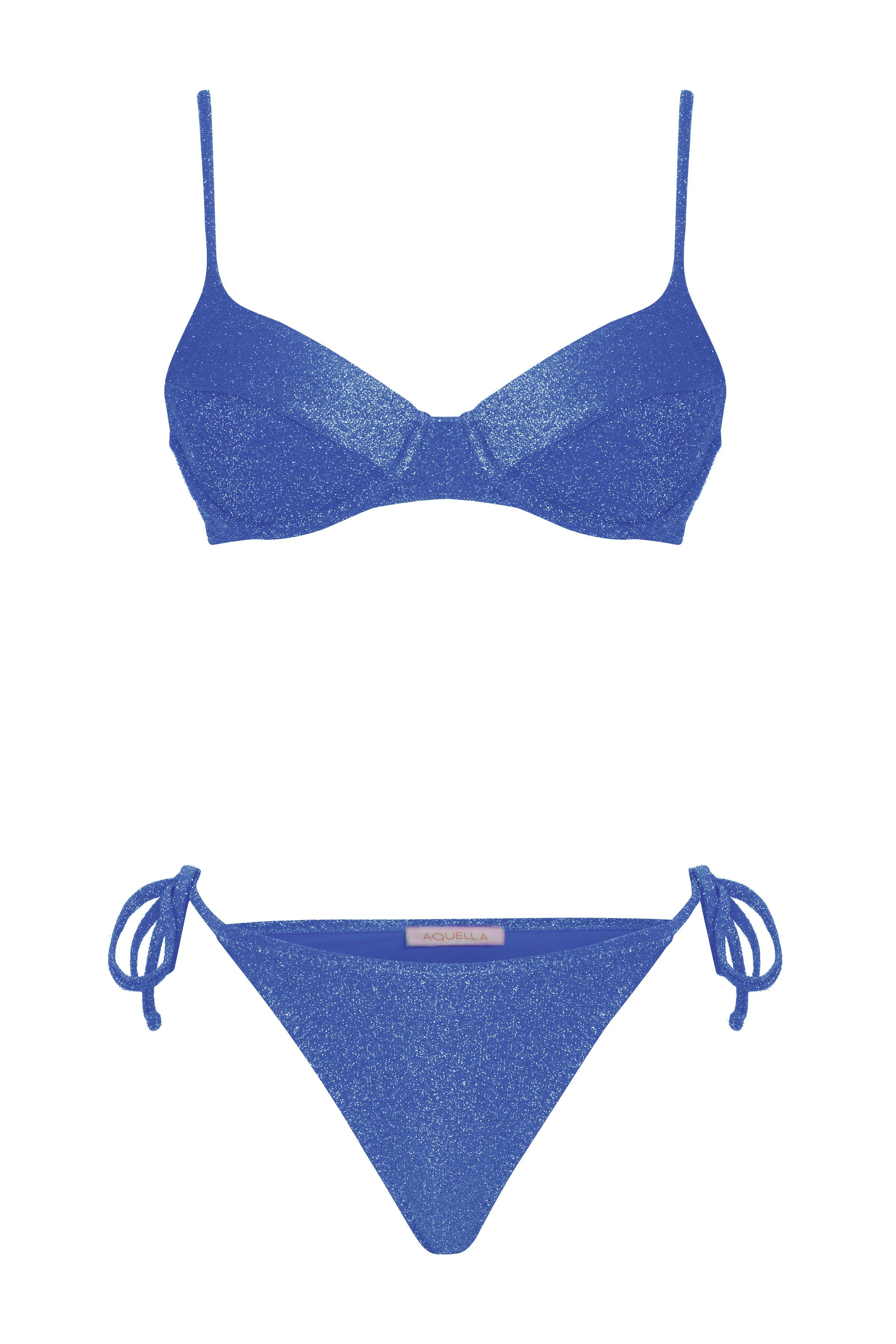 Lurex Saks Mavi Balenli Bikini Takım