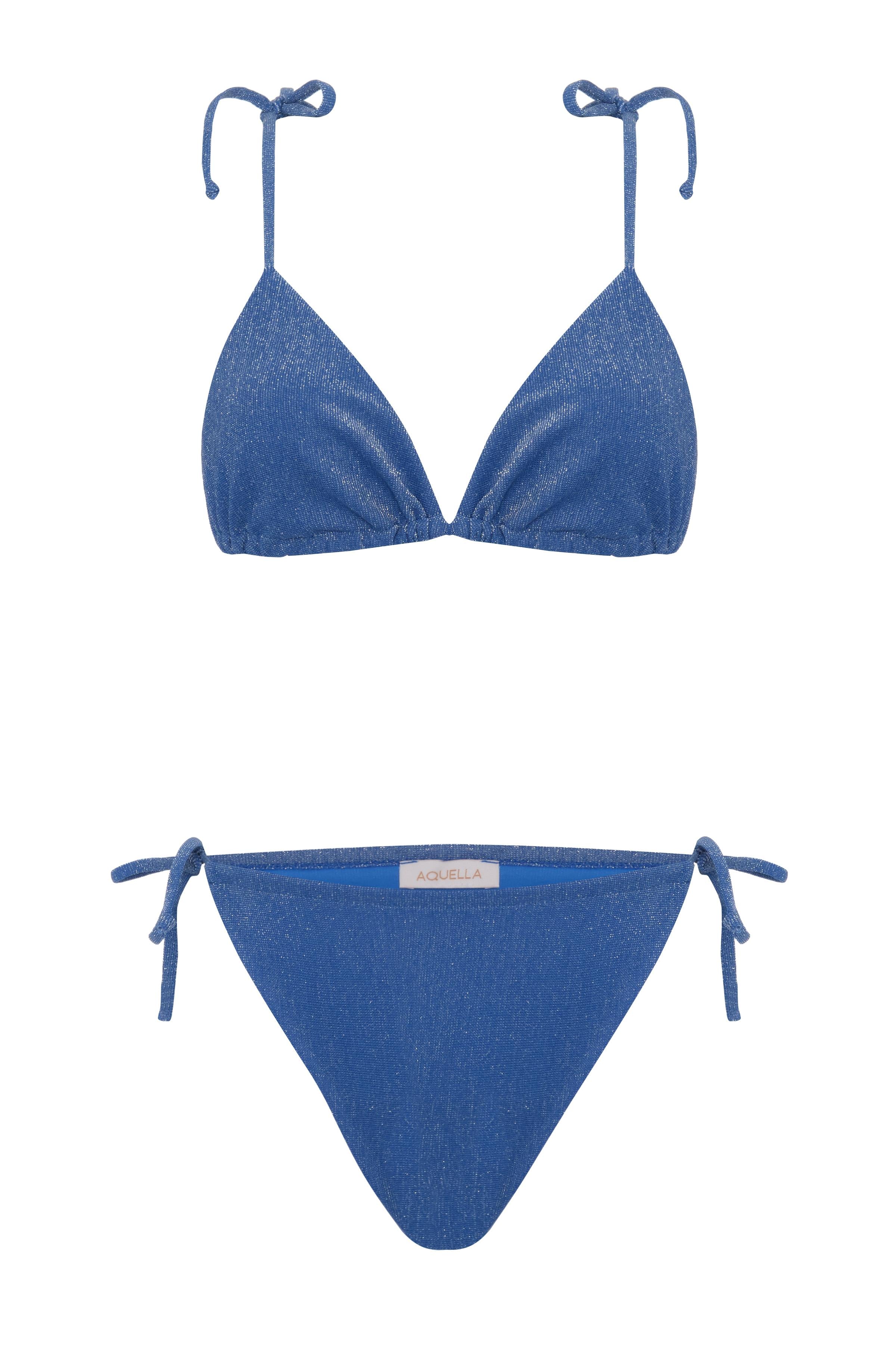 Lurex Saks Mavi Üçgen Bikini Takım