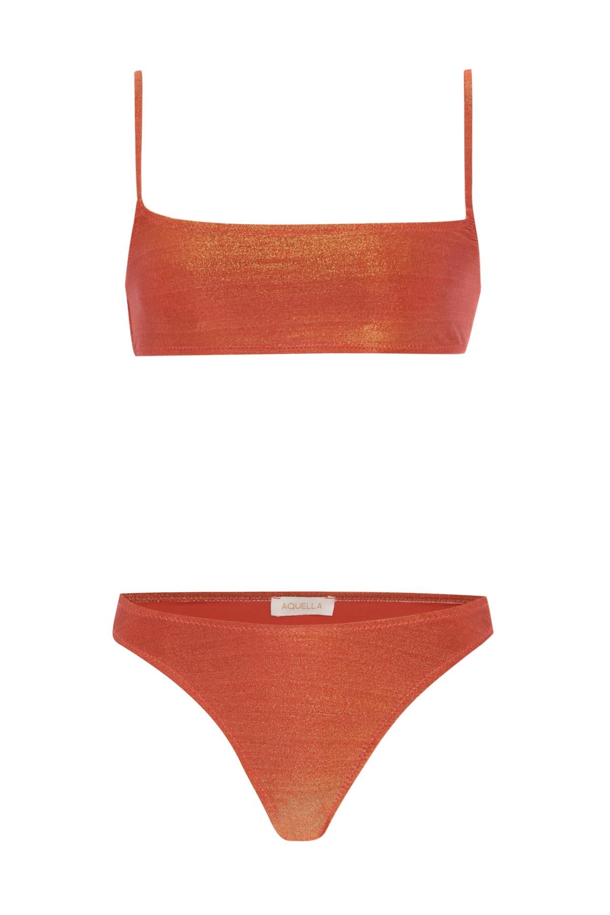 Lurex Turuncu Straplez Bikini