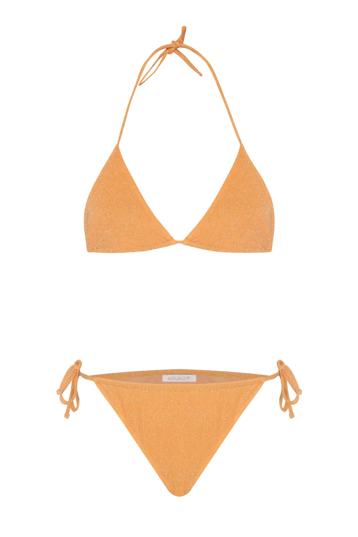 Lurex Turuncu Üçgen Bikini Takım