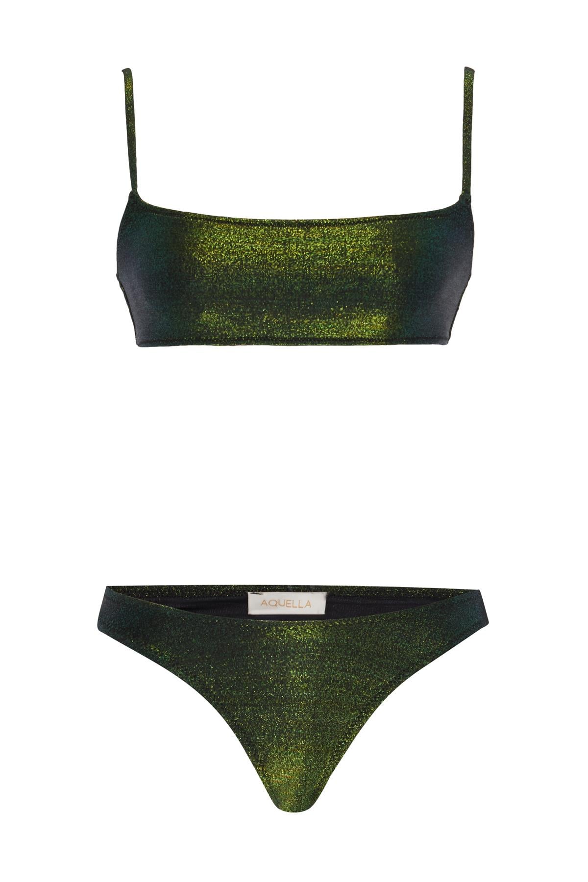 Lurex Yeşil Straplez Bikini