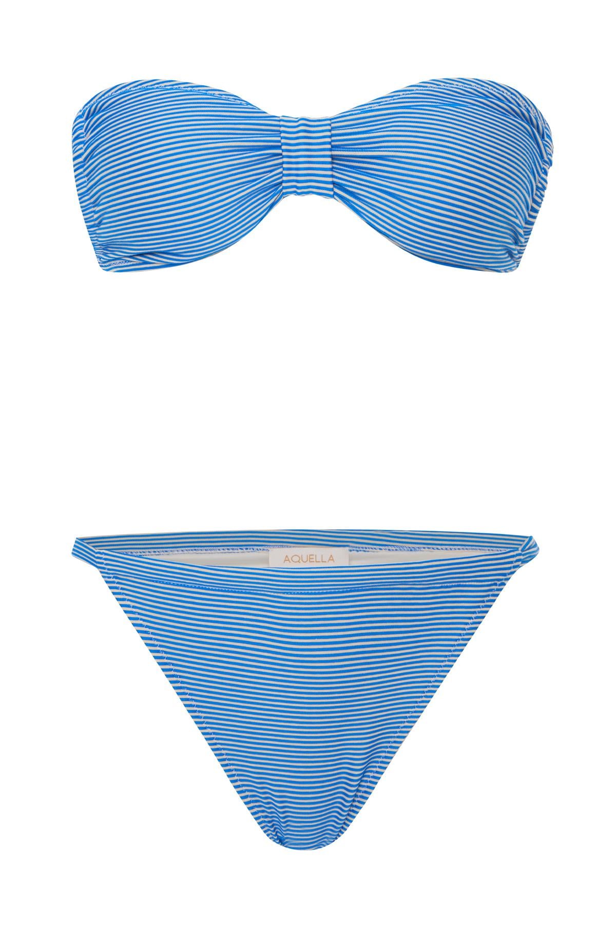 Mavi Çizgili Starplez Bikini