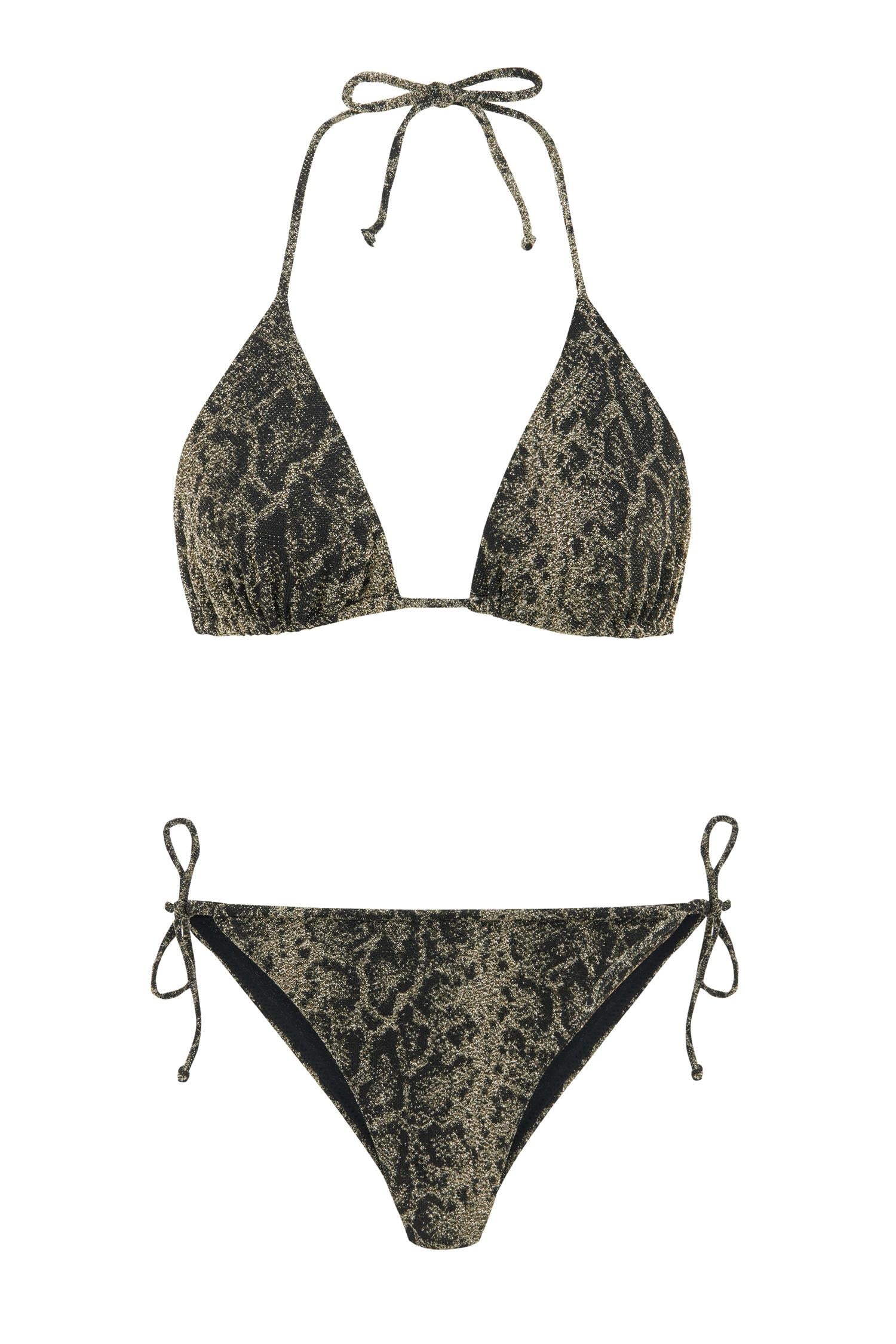 Parlak Simli Desenli Üçgen Bikini Takım