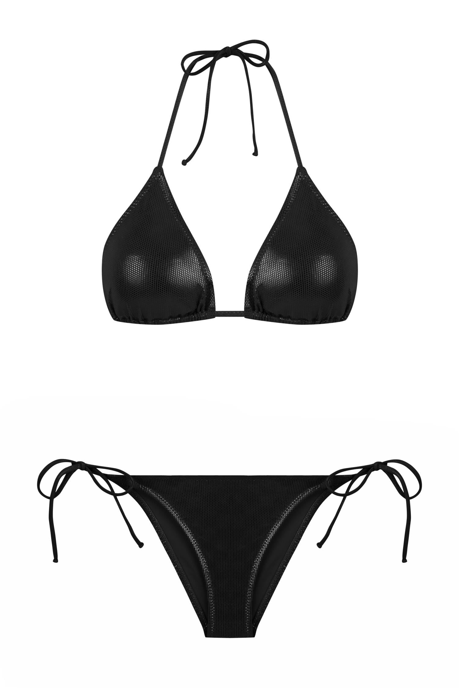 Parlak Siyah Üçgen Bikini Takım