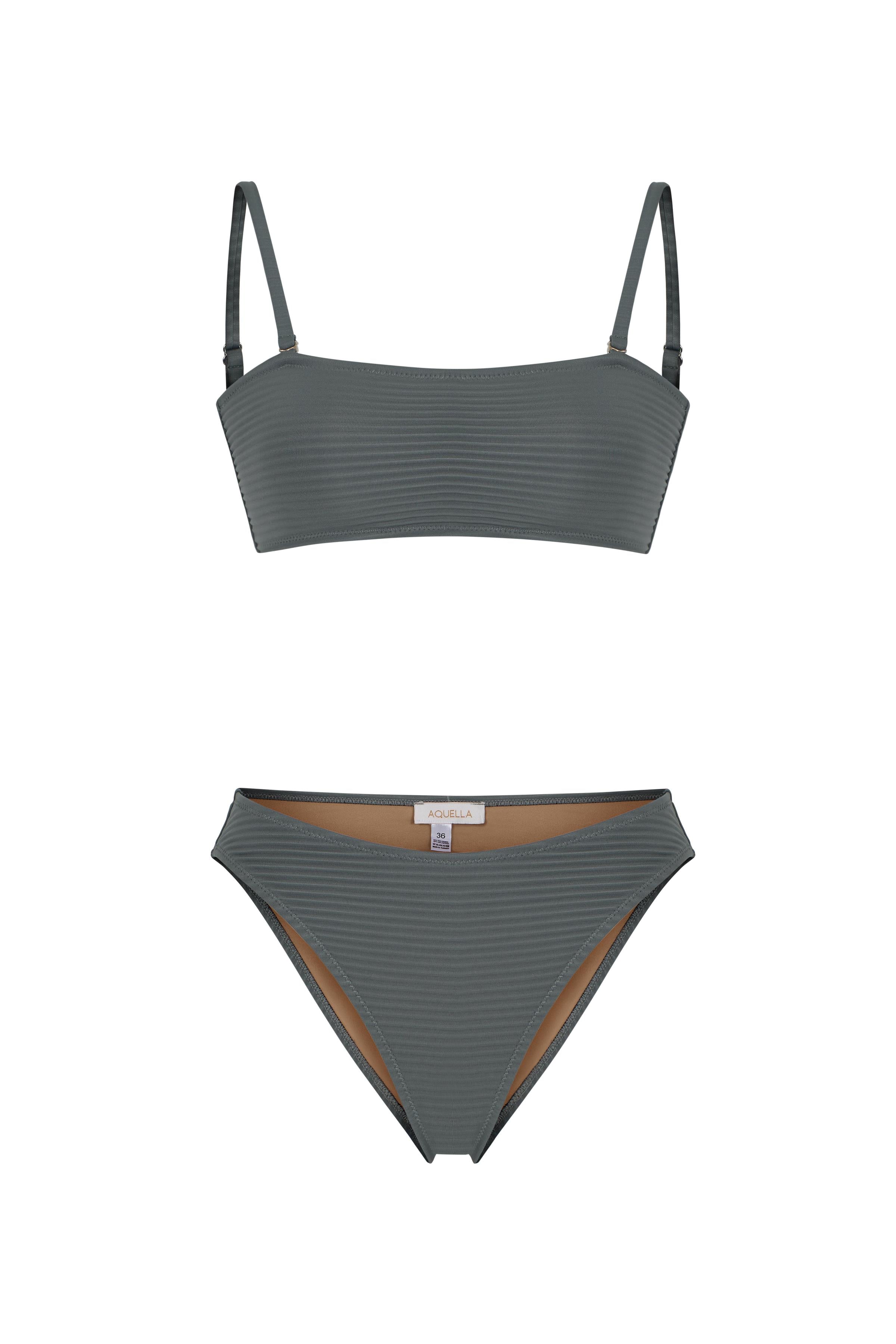 Pileli Gri Büstiyer Bikini Takım